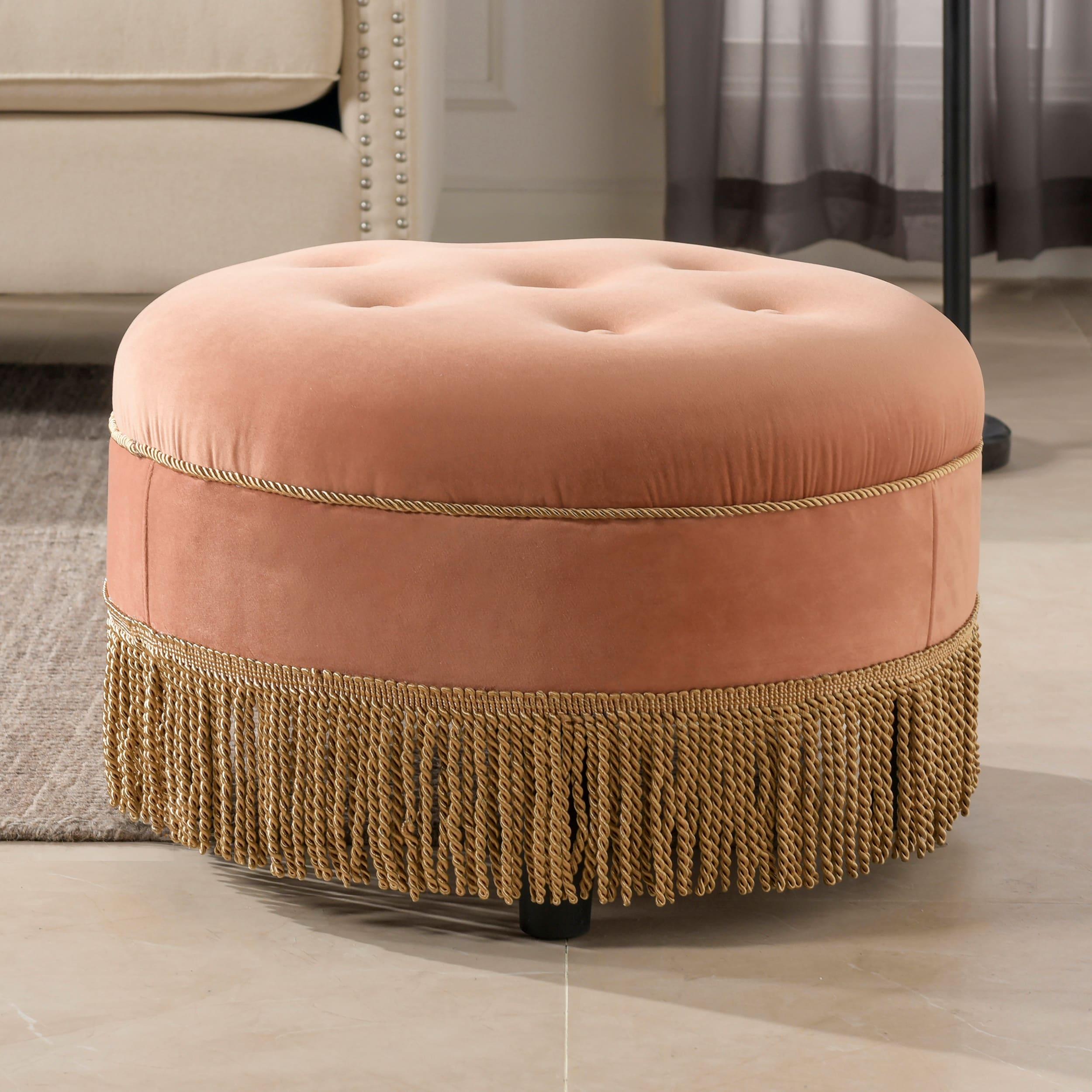 Yolanda Tufted Decorative Round Ottoman Orange