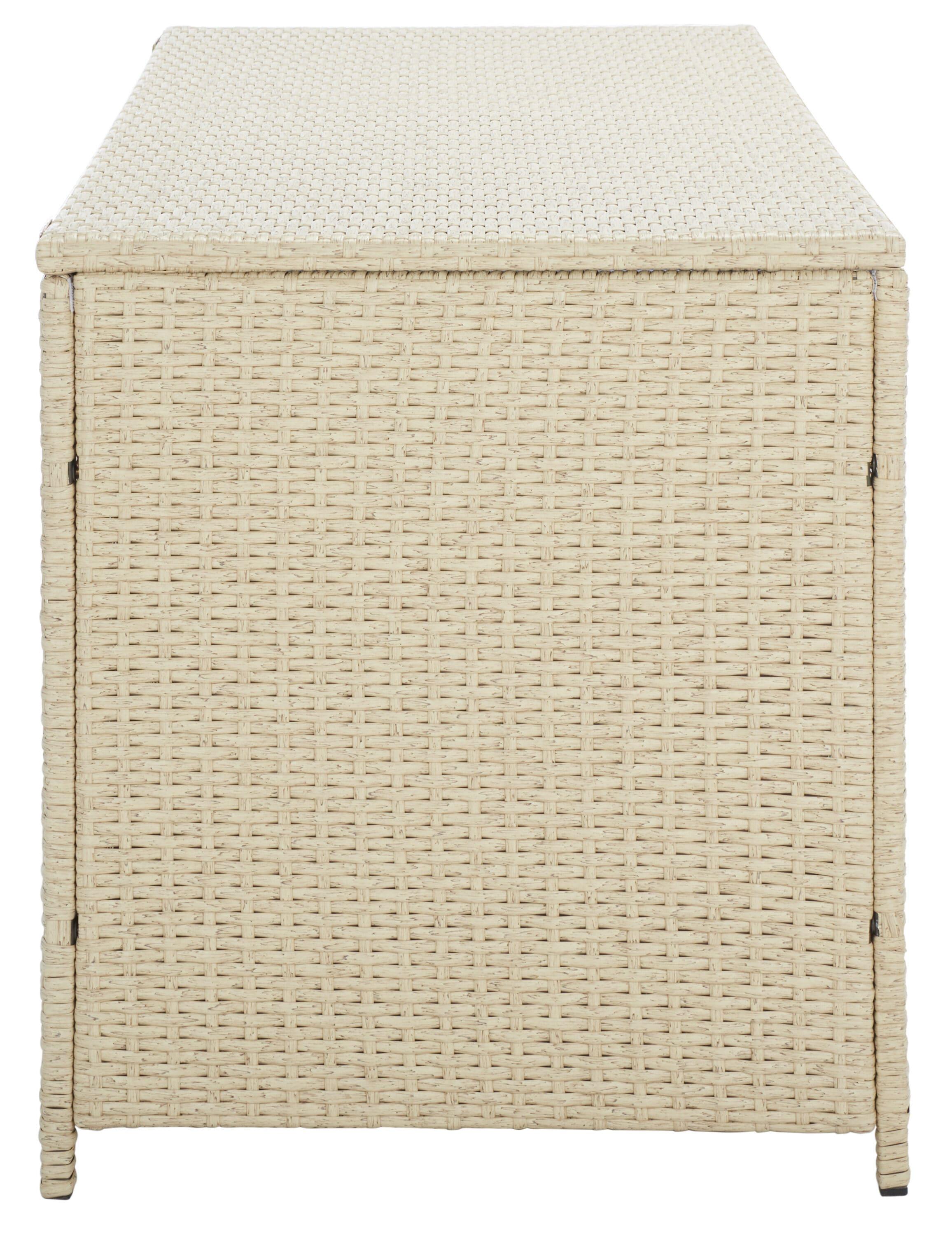 Oliveira Outdoor Cushion Deck Box - Beige/White Cushion - Safavieh