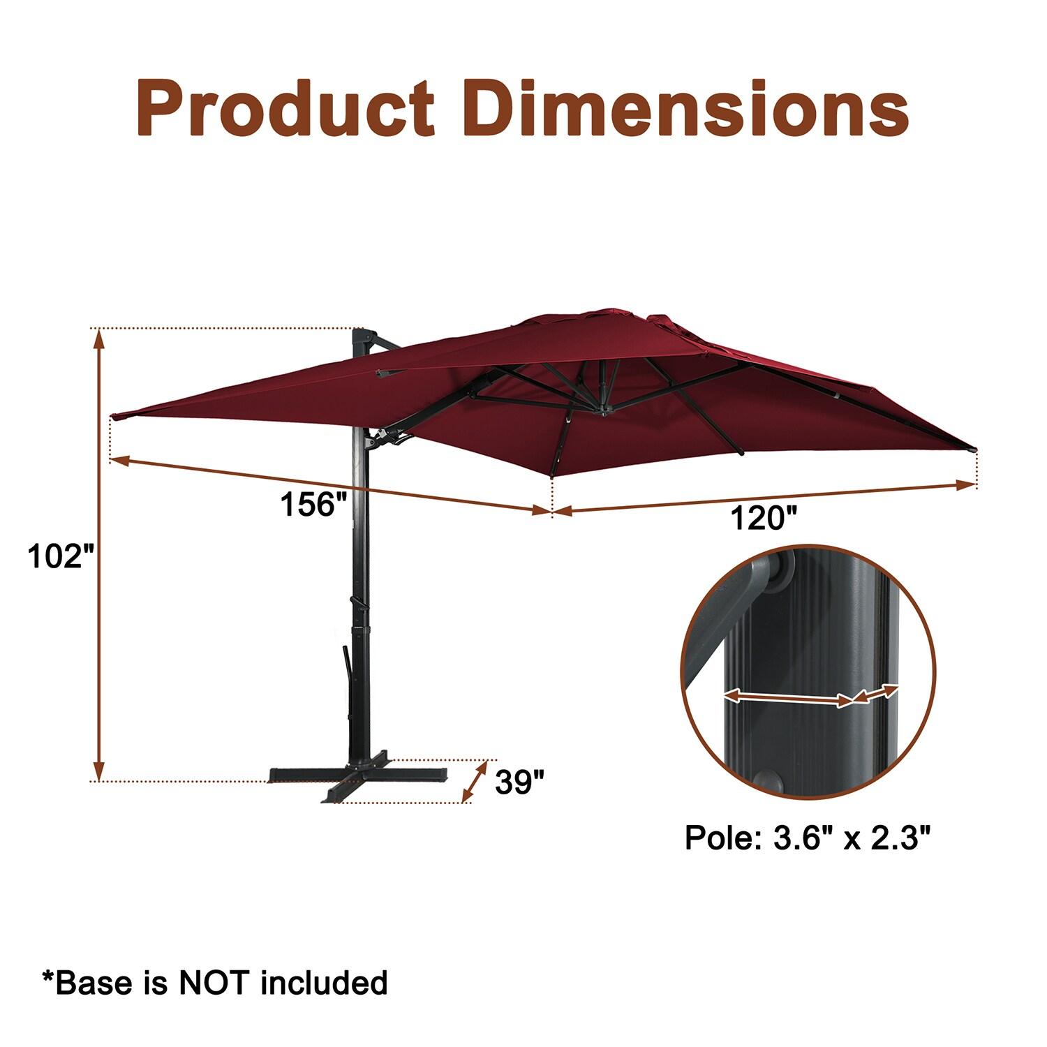 Mondawe 10x13 FT Cantilever Umbrella Large Offset Umbrella with 360°Rotation and LED Light Panel Cantilever Patio Umbrella for Backyard, Pool & Garden, Red
