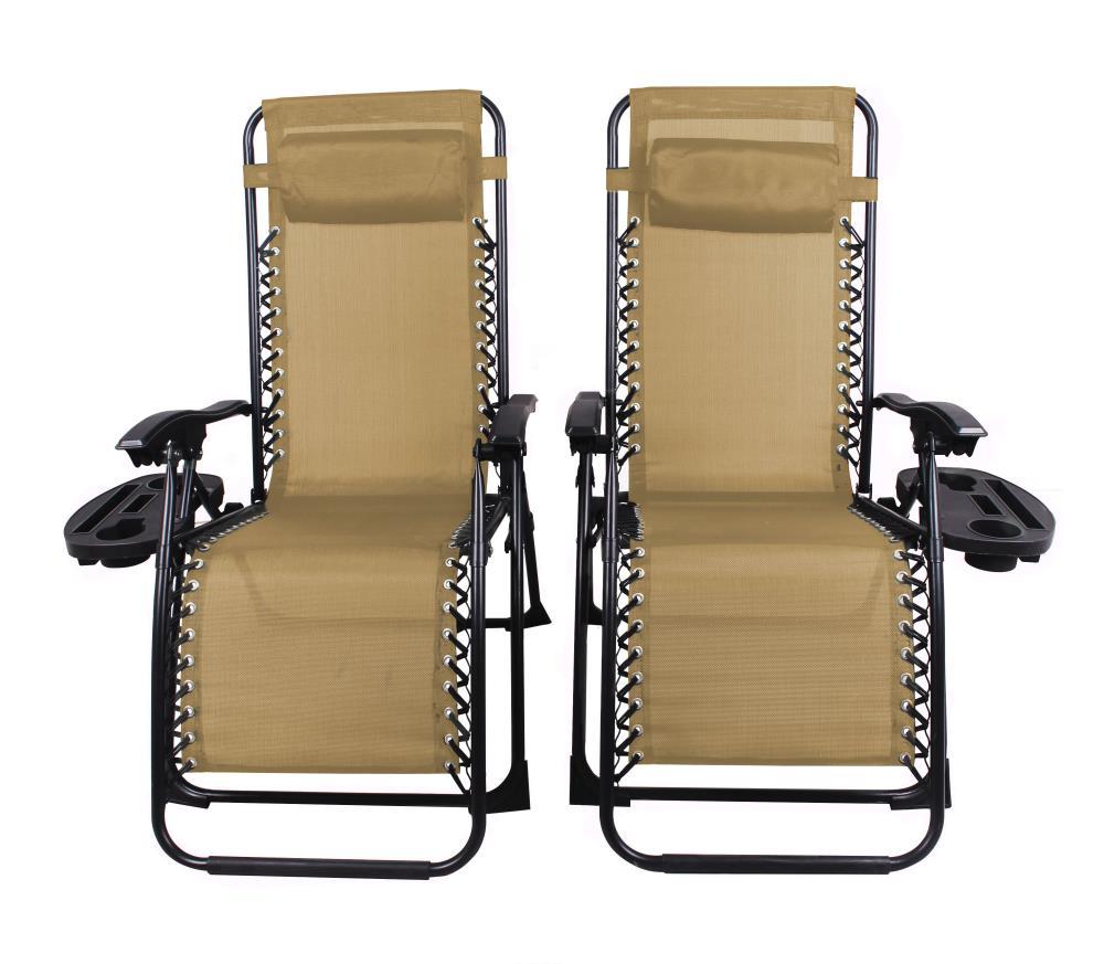 Best Choice Products Set of 2 Zero Gravity Lounge Chair Recliners for Patio, Pool w/ Cup Holder Tray - Beige
