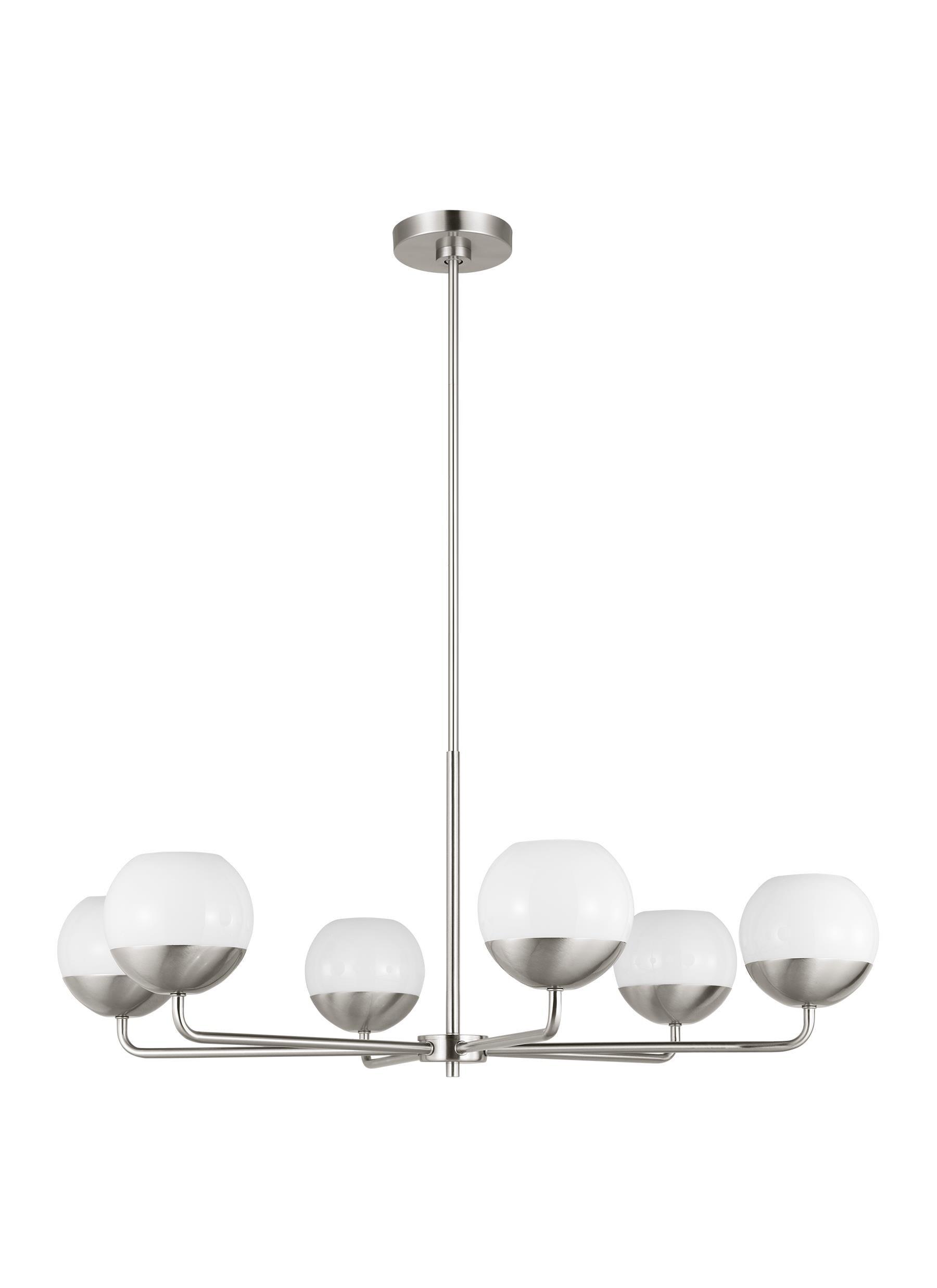 Alvin Brushed Nickel Six-Light Chandelier with Milk Glass Shades