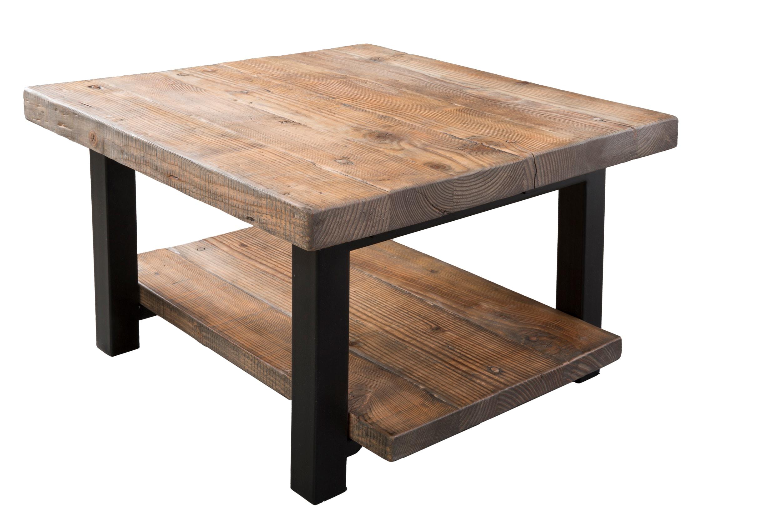 Pomona Cube Coffee Table Reclaimed Wood Rustic Natural - Alaterre Furniture: Fixed Shelf, Metal Legs, Square Shape