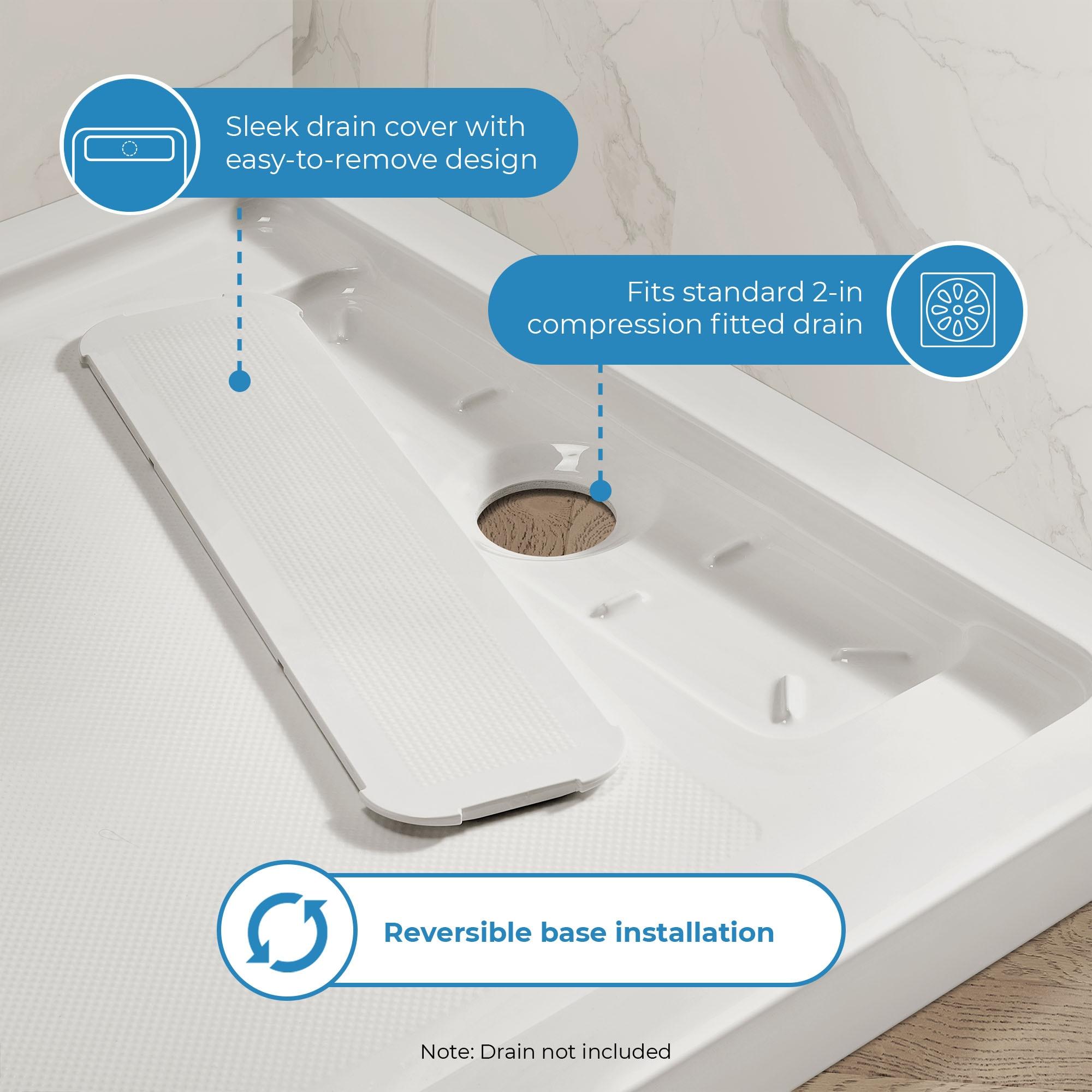 OVE Decors 36" x 32" Rectangle Shower Base Pan, White Acrylic, Center Drain, Reversible Design