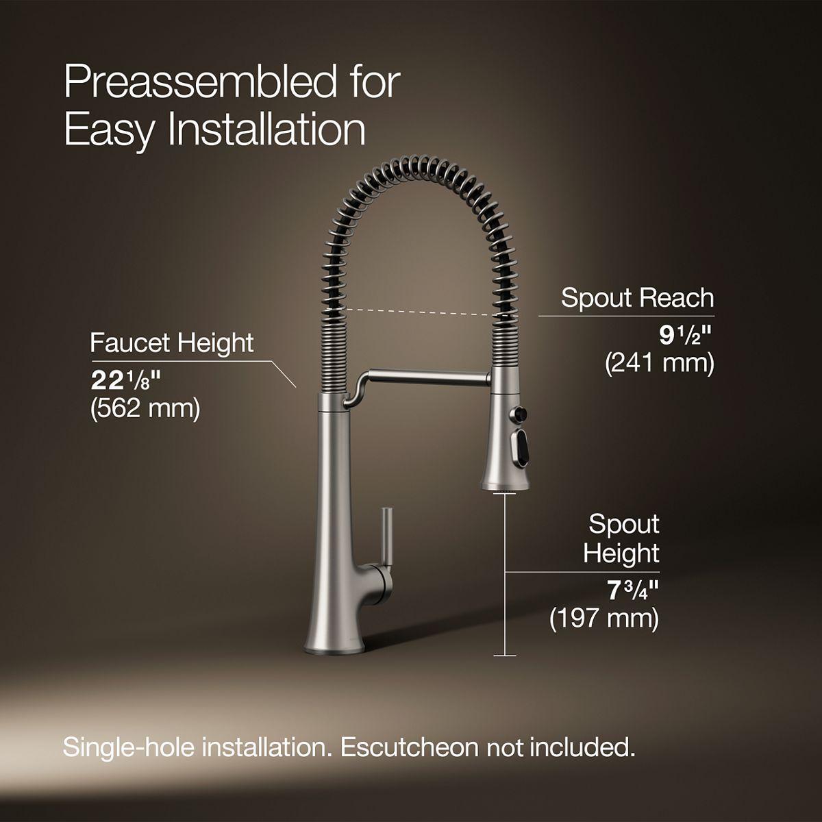 Kohler Tone Single Handle Semi-Professional Pre-Rinse Kitchen Sink Faucet with Three-Function Pull Down Sprayer