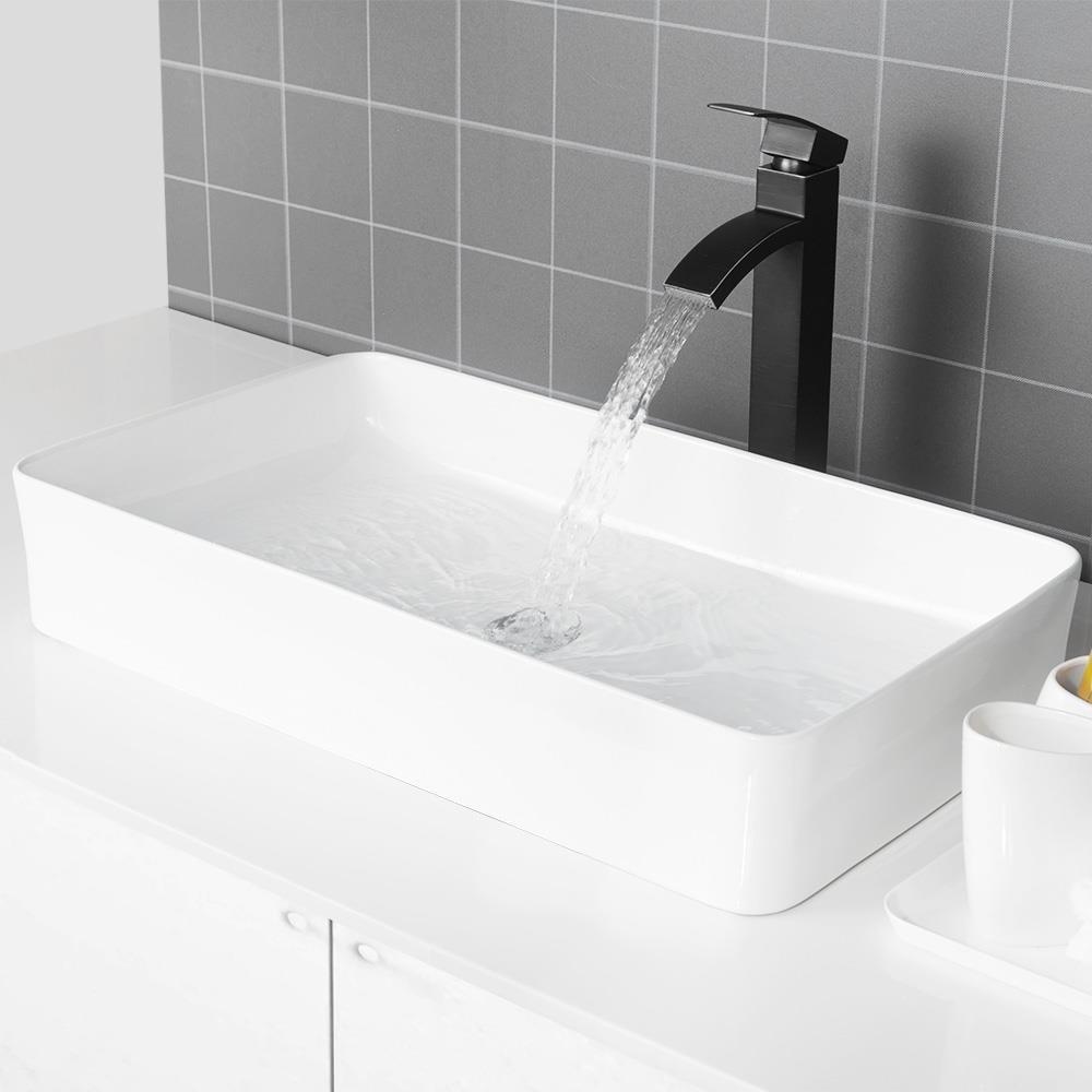 Vessel Sink Rectangle - Mocoloo 24"x14" Bathroom Sink Rectangular Above Counter White Porcelain Ceramic Bathroom Vessel Vanity Sink Art Basin