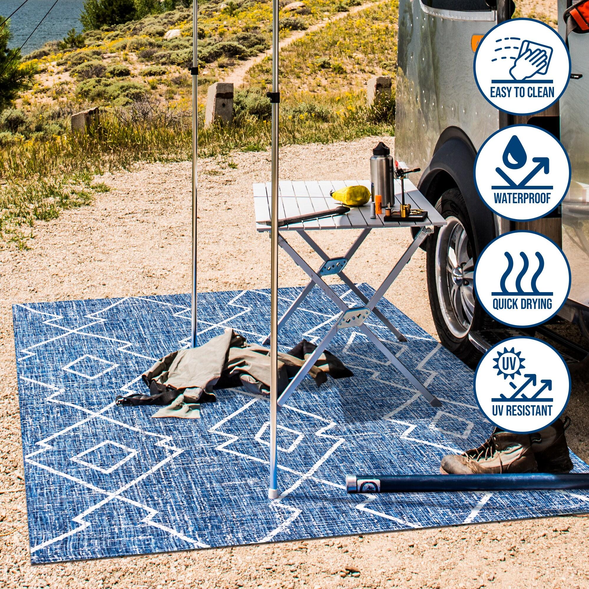 4'x6' Carwa  Diamond Trellis Indoor/Outdoor Area Rug, Blue/Ivory - JONATHAN Y