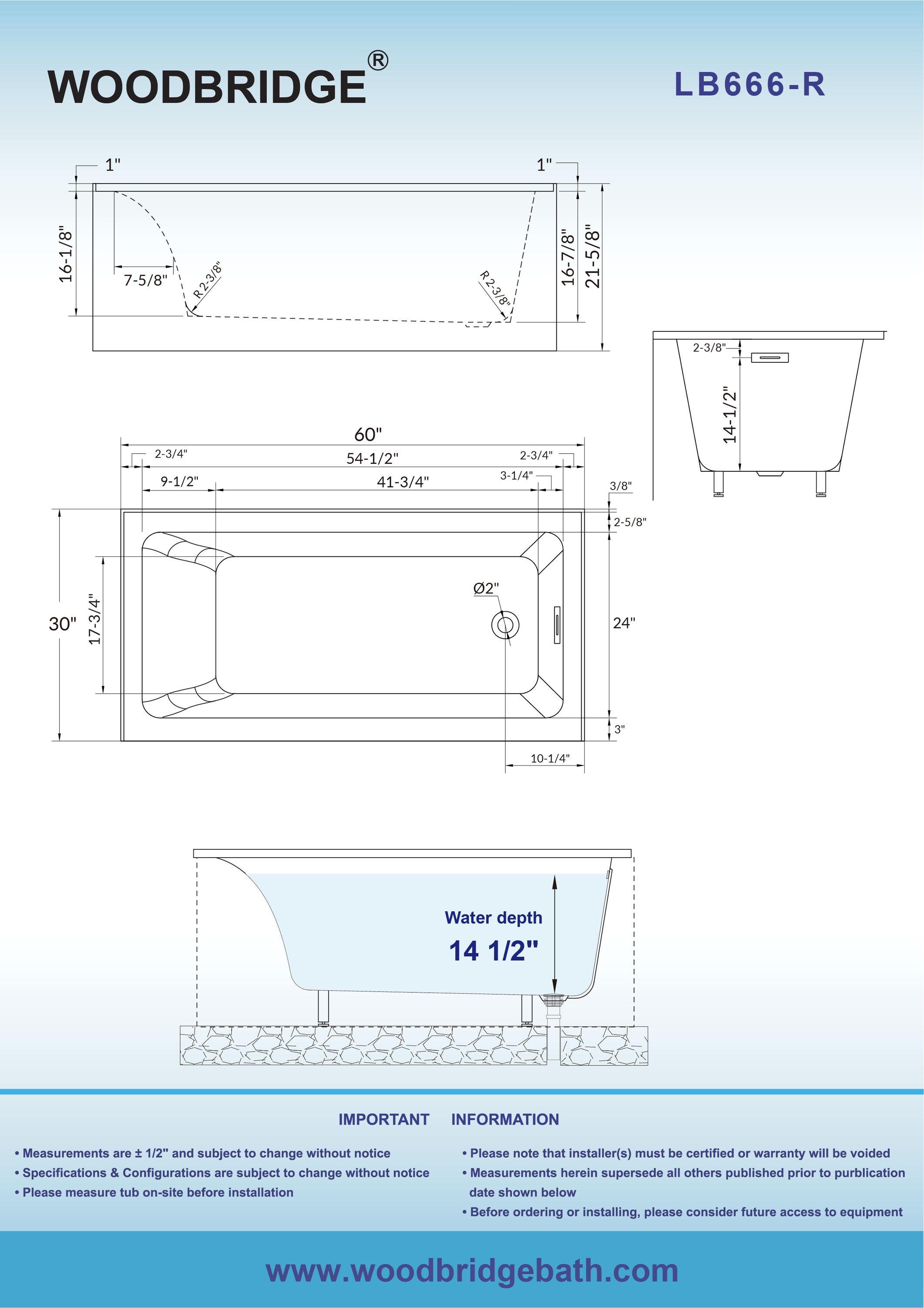 Vine 60'' x 30'' Alcove / Tile In Soaking Acrylic Bathtub