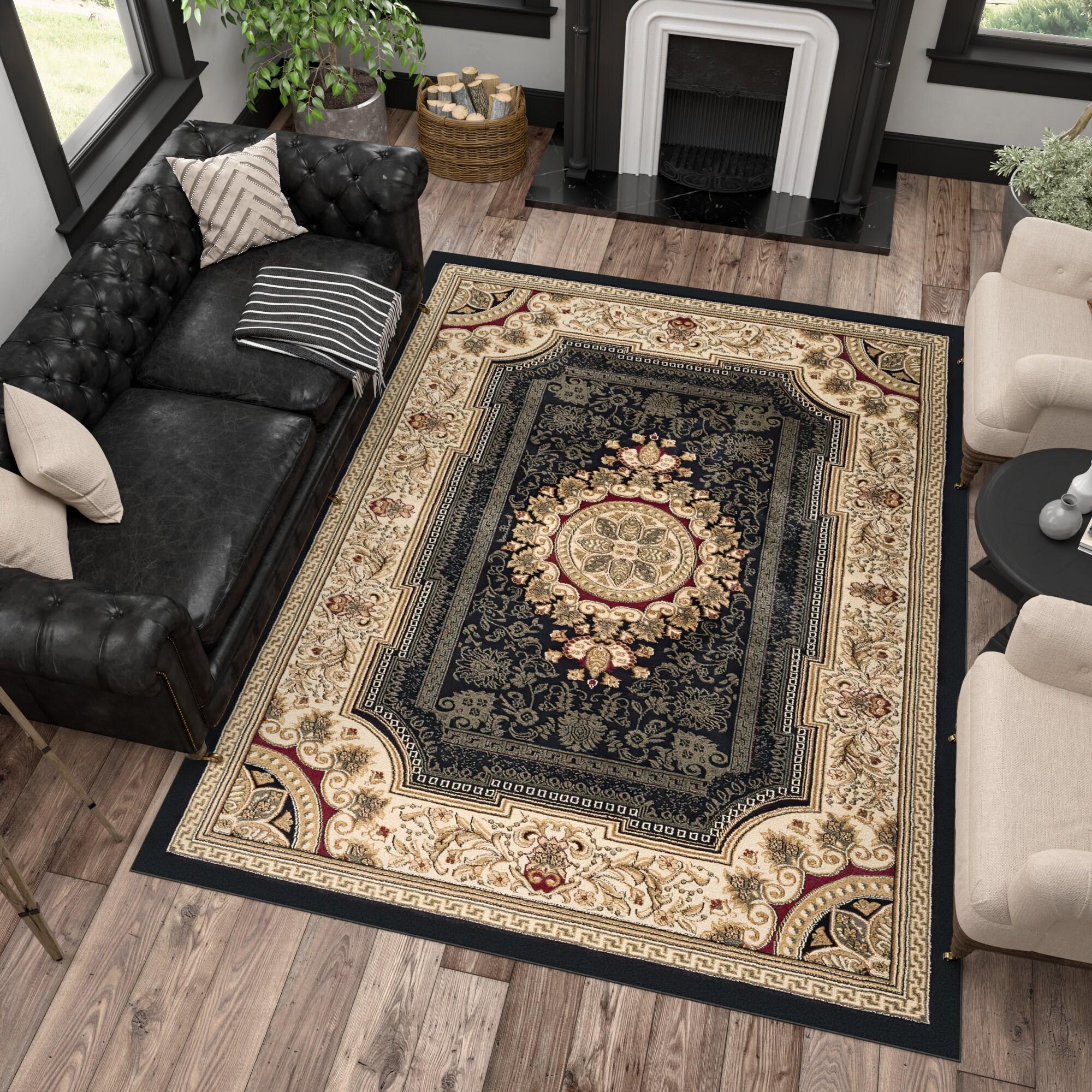 Tayse Sensation 2 x 3 (ft) Loomed Polypropylene Black Rectangular Indoor Floral/Botanical Oriental Throw rug