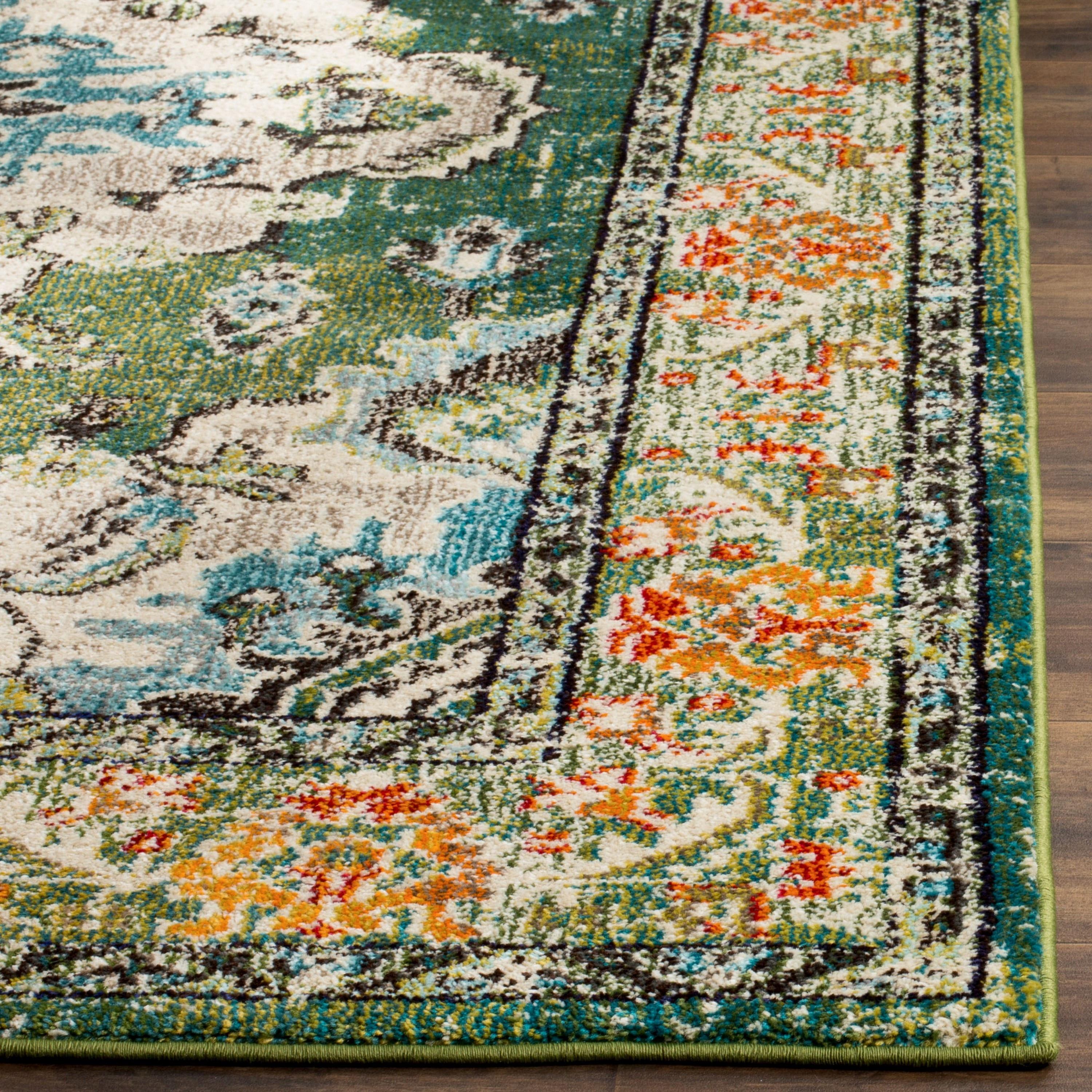 Monaco MNC243 Power Loomed Indoor Area Rug - Forest Green/Light Blue - 6'7"x6'7" - Safavieh.