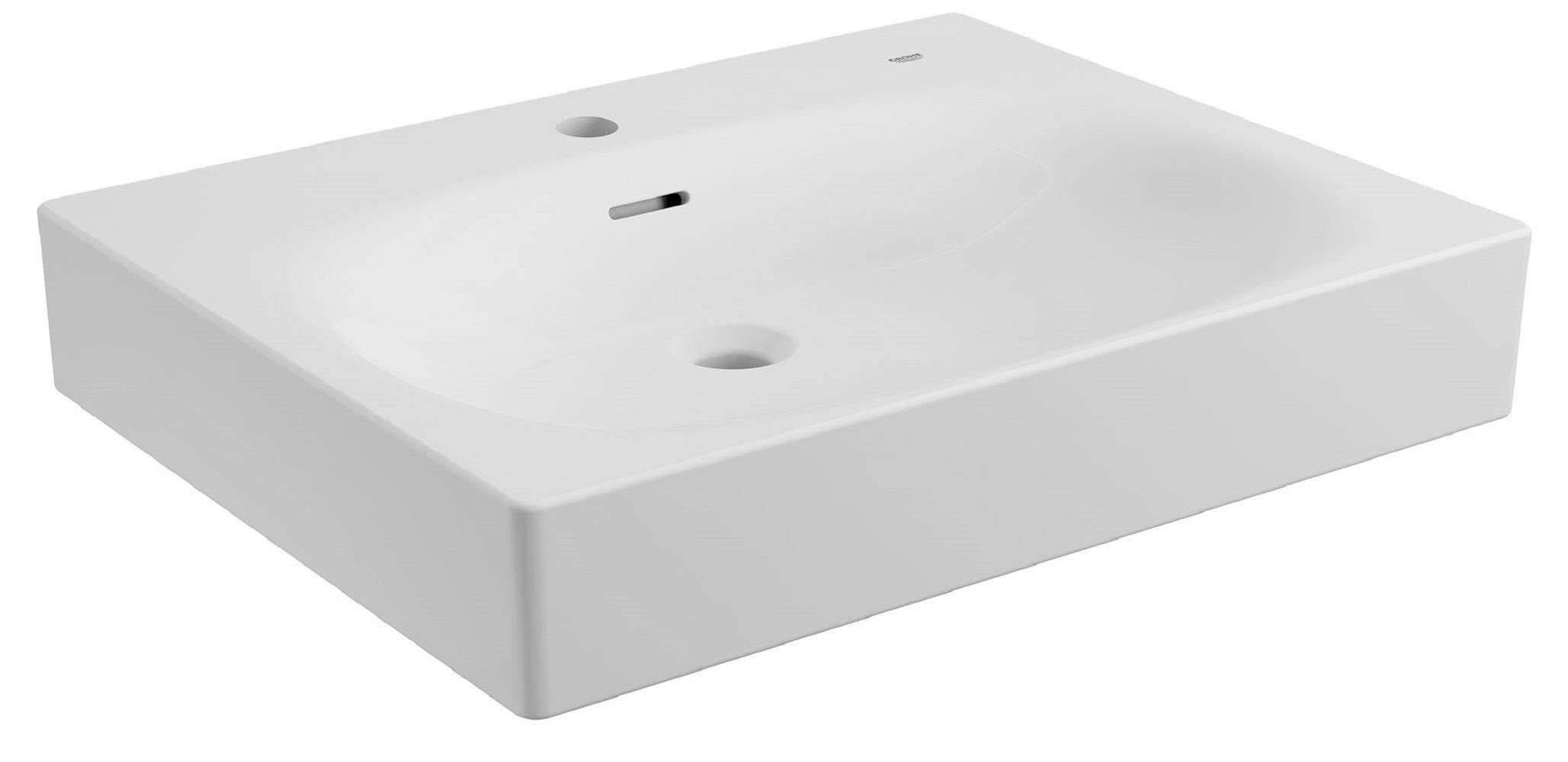 Eurocube® Alpine White Rectangular Wall Mount Bathroom Sink with Overflow