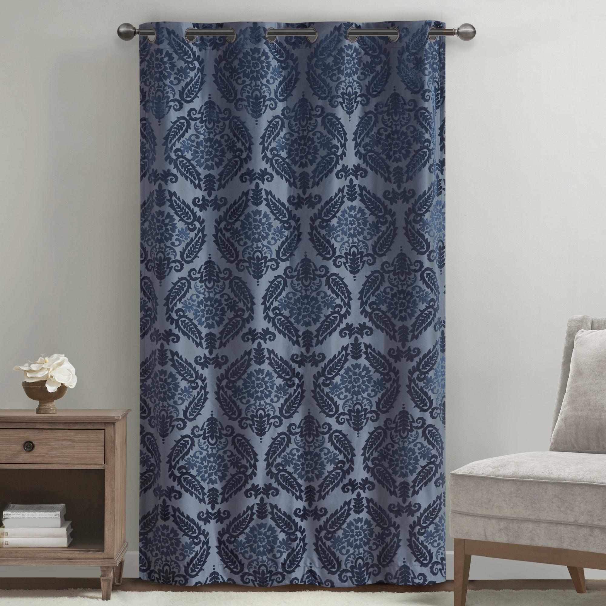 Amelia Knitted Jacquard Paisley Total Blackout Grommet Top Curtain Panel