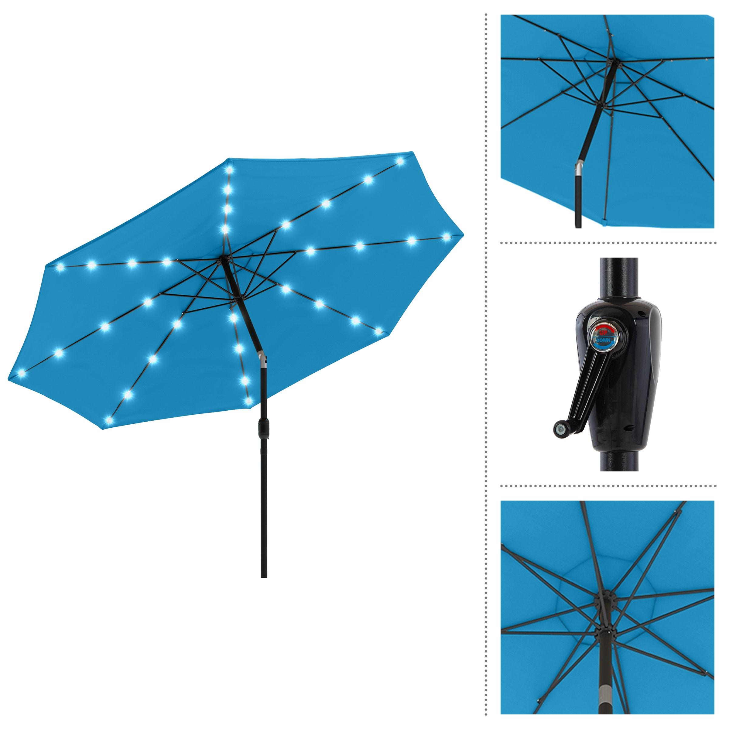 Pure Garden 10' Octagon Outdoor Patio Market Umbrella: Solar LED, Water-Resistant, Steel Frame