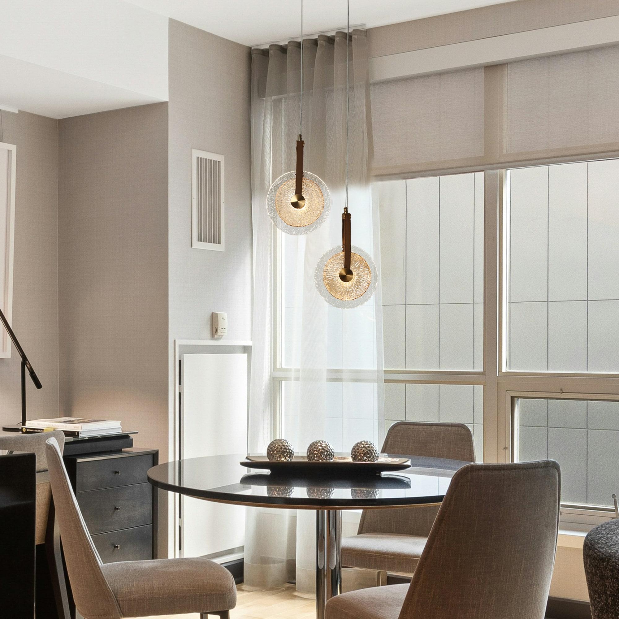 LNC Modern Gold LED 2-Light Chandelier Art Disc Design Pendant Lights for Kitchen Island Foyer