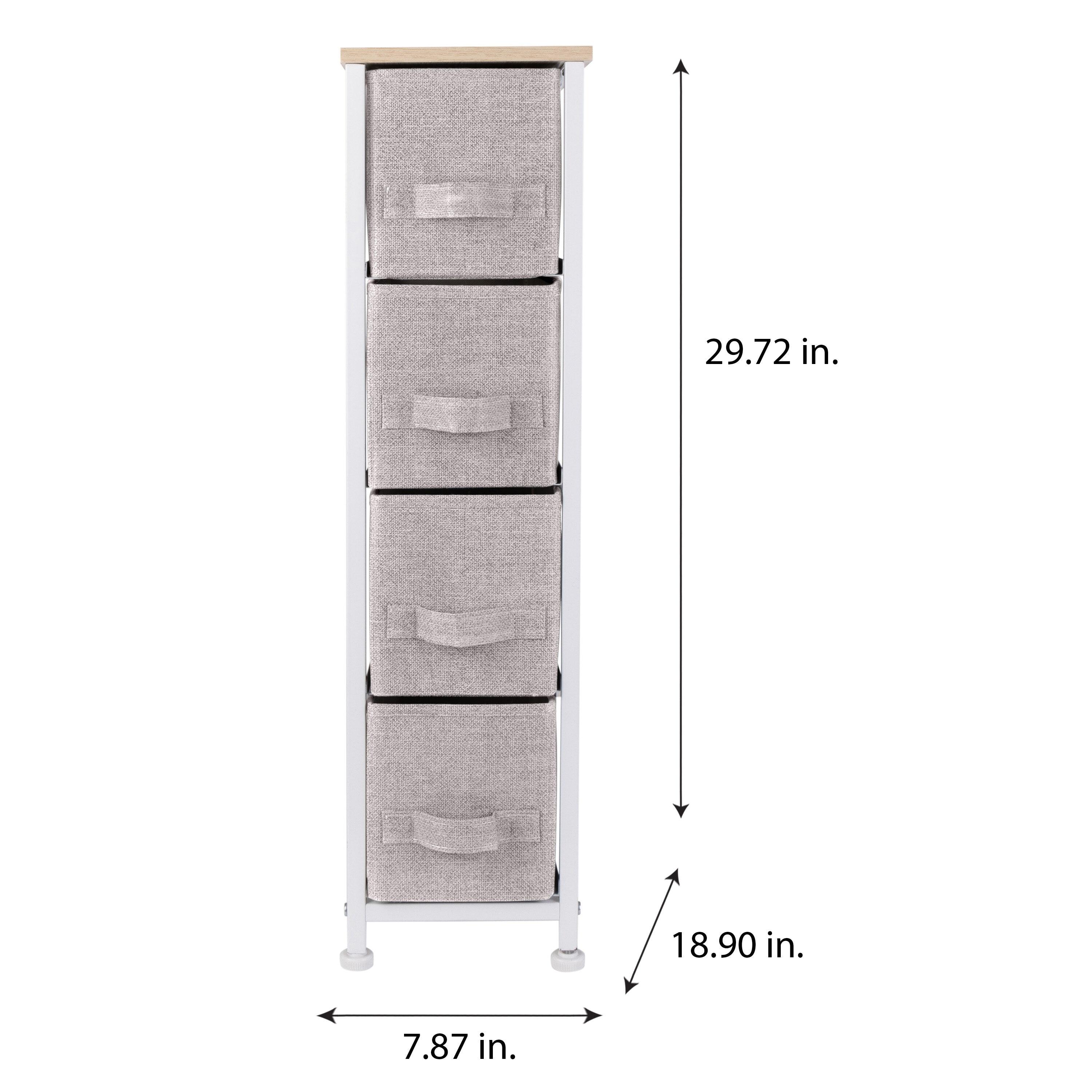 Simplify Adult 4 Drawer Slim Chest Dresser with Fabric Drawers, Beige
