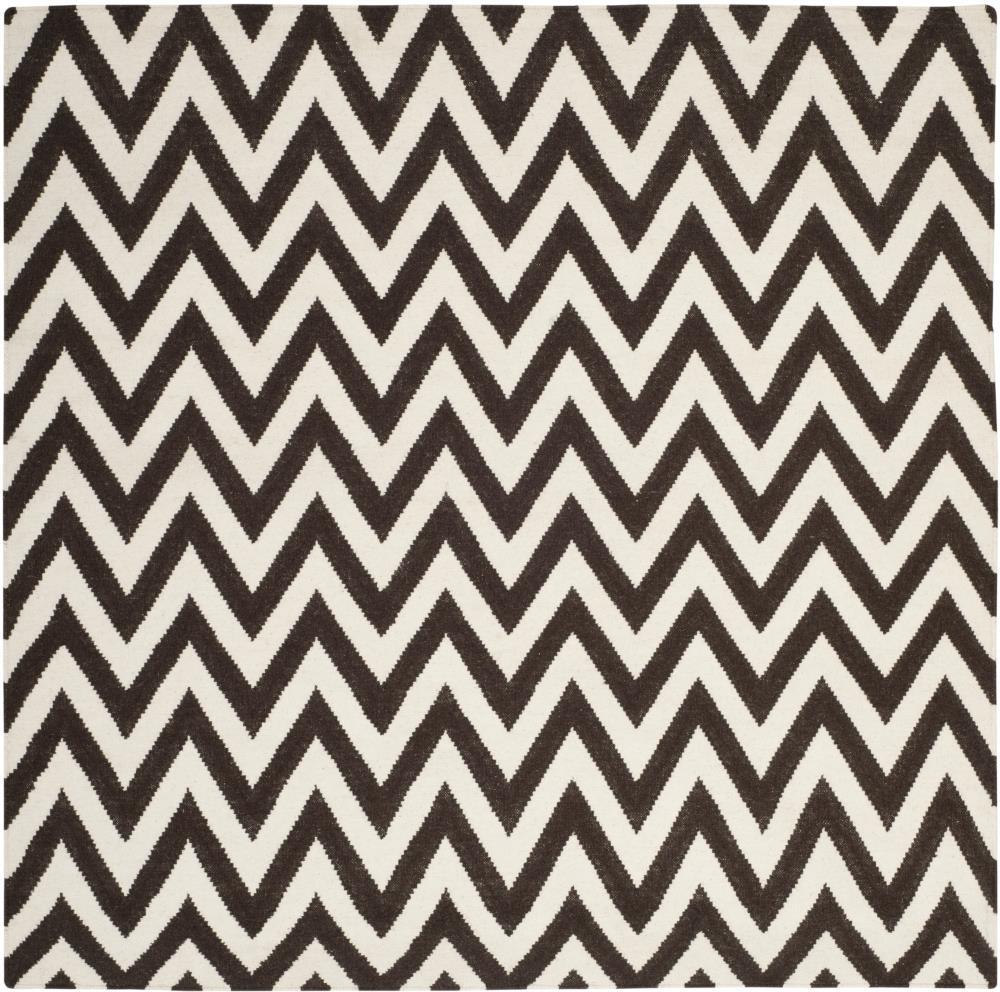 SAFAVIEH Dhurrie Bentley Chevron Zigzag Wool Area Rug, Brown/Ivory, 8' x 8' Square