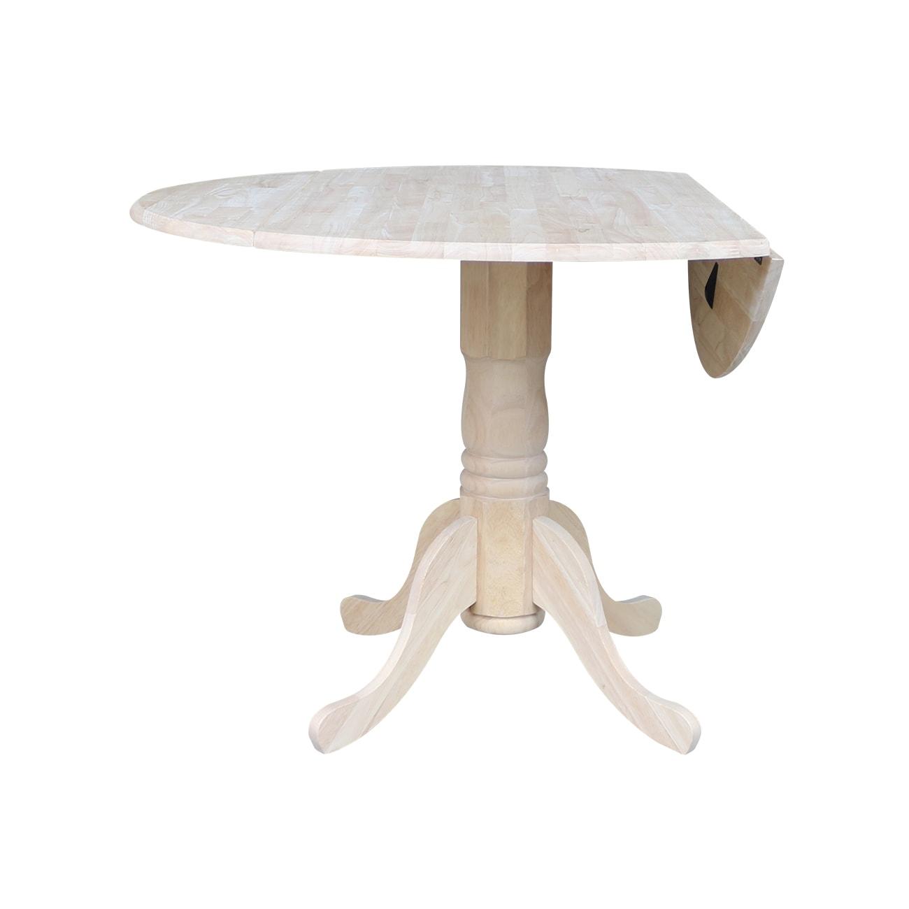 42" Mason Round Dual Dining Table Unfinished - International Concepts: Parawood, Drop Leaves