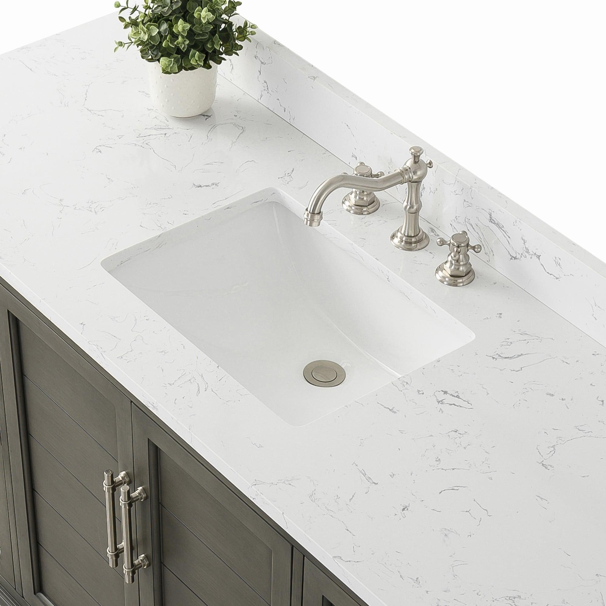 Vanity Art 60 x 22 x 34 in. Double Sink Bathroom Vanity with Quartz Top & Backsplash, Silver Grey