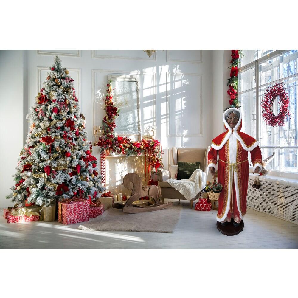 African American Dancing Mrs. Claus with Hooded Cloak and Basket Figurine