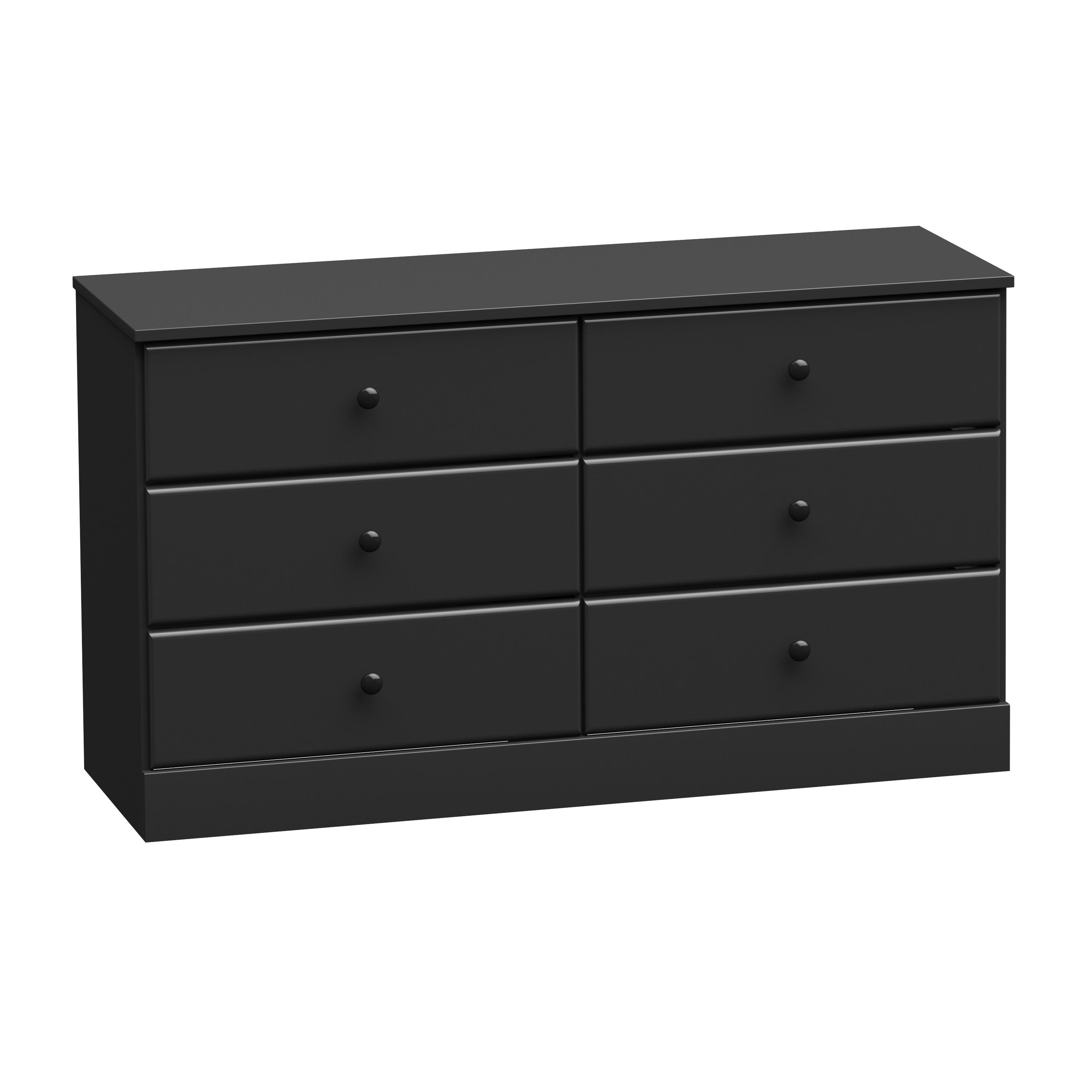 Prepac Astrid 6 Drawer Dresser Black: Laminated Wood Composite, Metal Hardware, Safety Stops