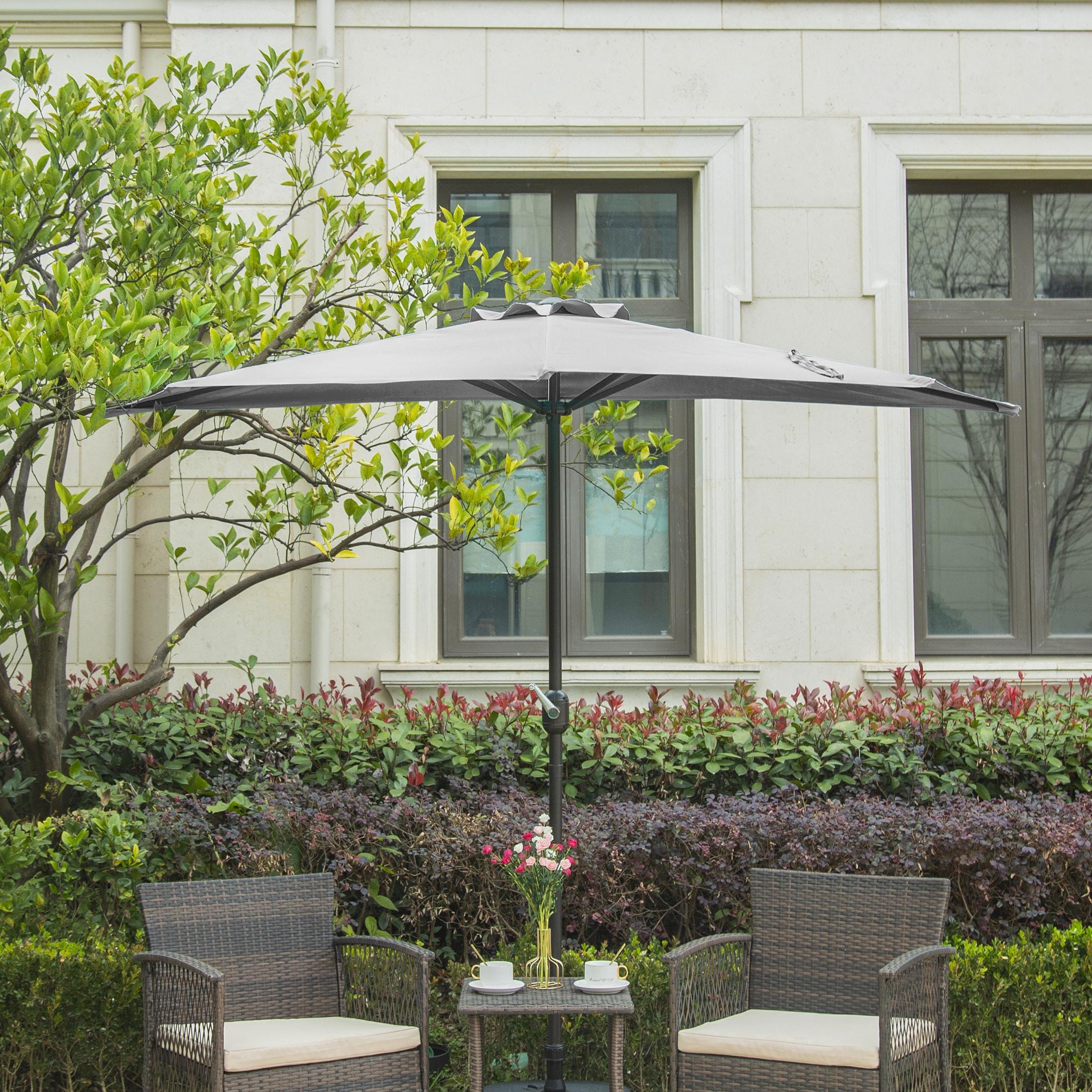 Polytrends 9' Sutton Half Round All-Weather Crank Patio Umbrella Grey