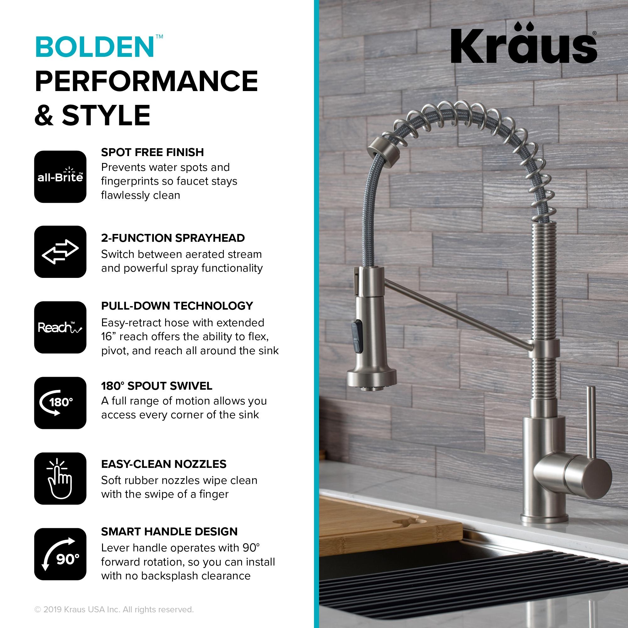 KRAUS Bolden Commercial Style 2-Function Single Handle Pull Down Kitchen Faucet with Soap Dispenser