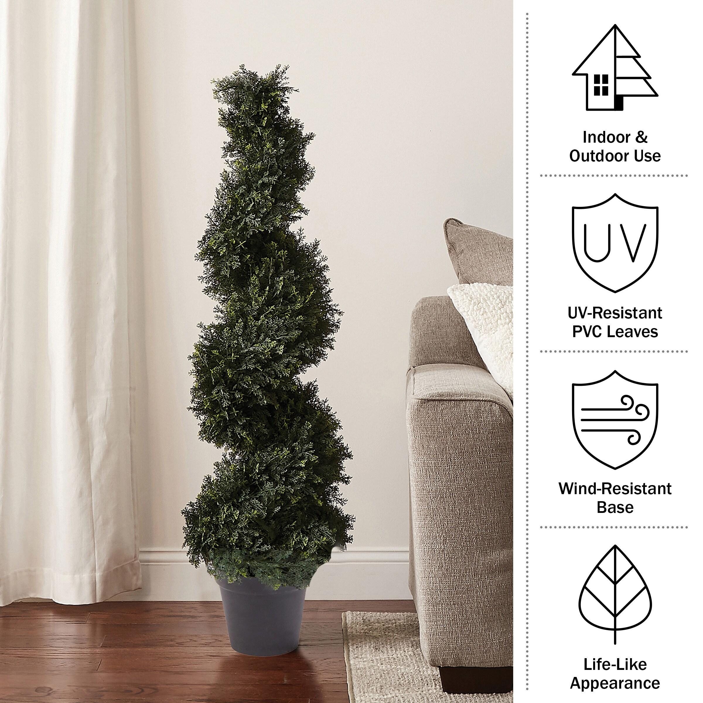 Nature Spring Faux Spiral Cypress Potted Topiary - 4'