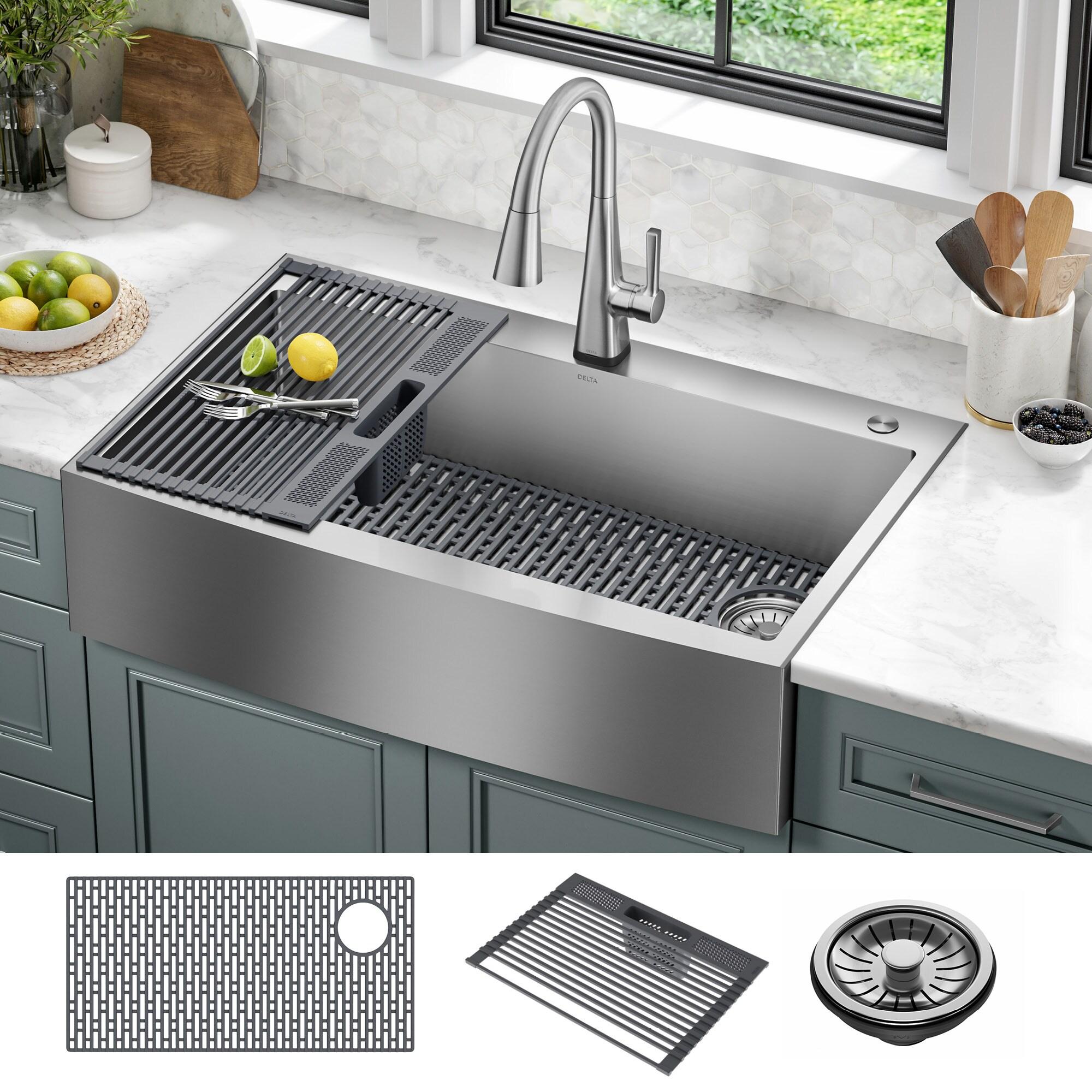 Lenta Retrofit Farmhouse Apron Front 16 Gauge Stainless Steel Single Bowl Kitchen Sink for Top Mount Installation