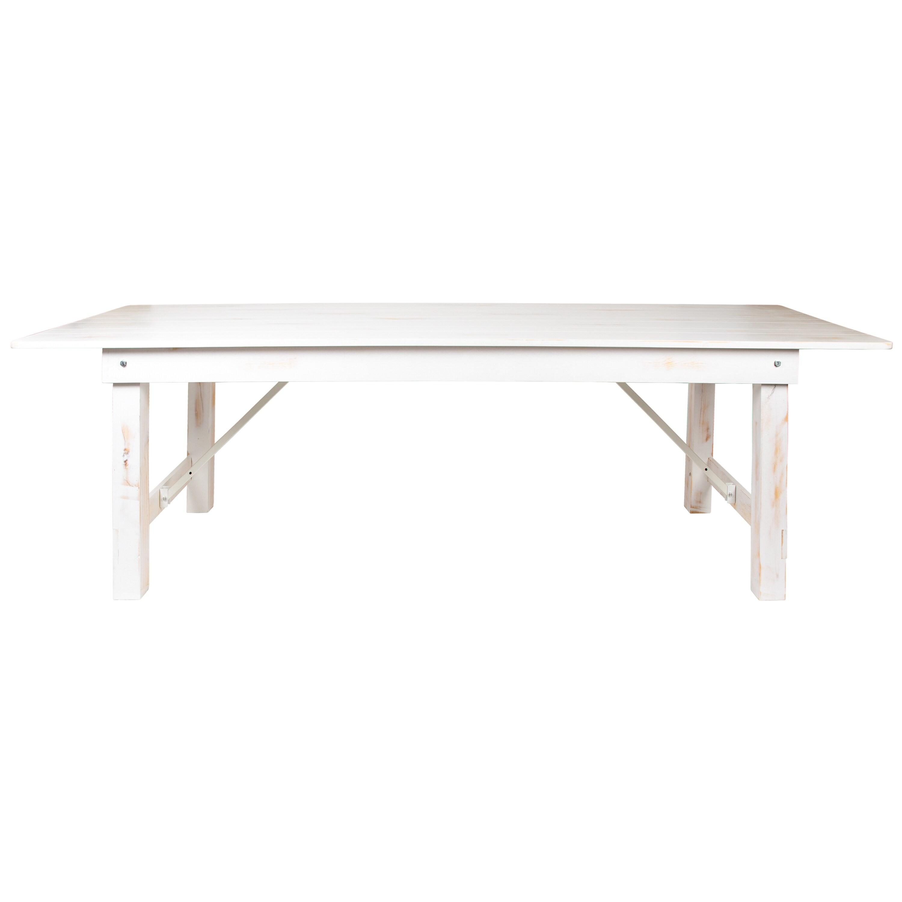 Flash Furniture HERCULES Series 9' x 40" Rectangular Antique Rustic White Solid Pine Folding Farm Table