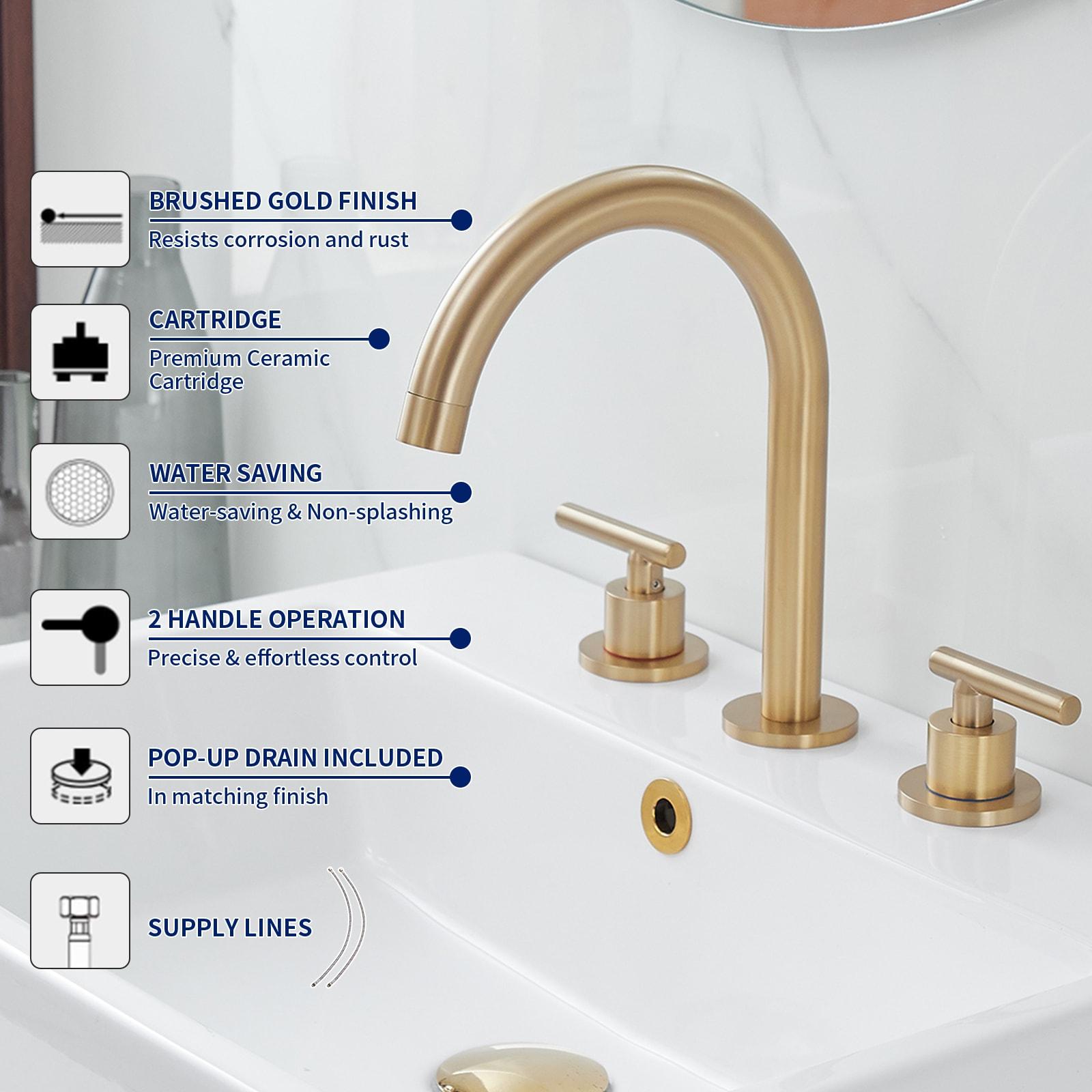 VIBRANTBATH 16441-BG Widespread Bathroom Faucet 3 Hole, 2-handle Bathroom Sink Faucet with Drain Assembly