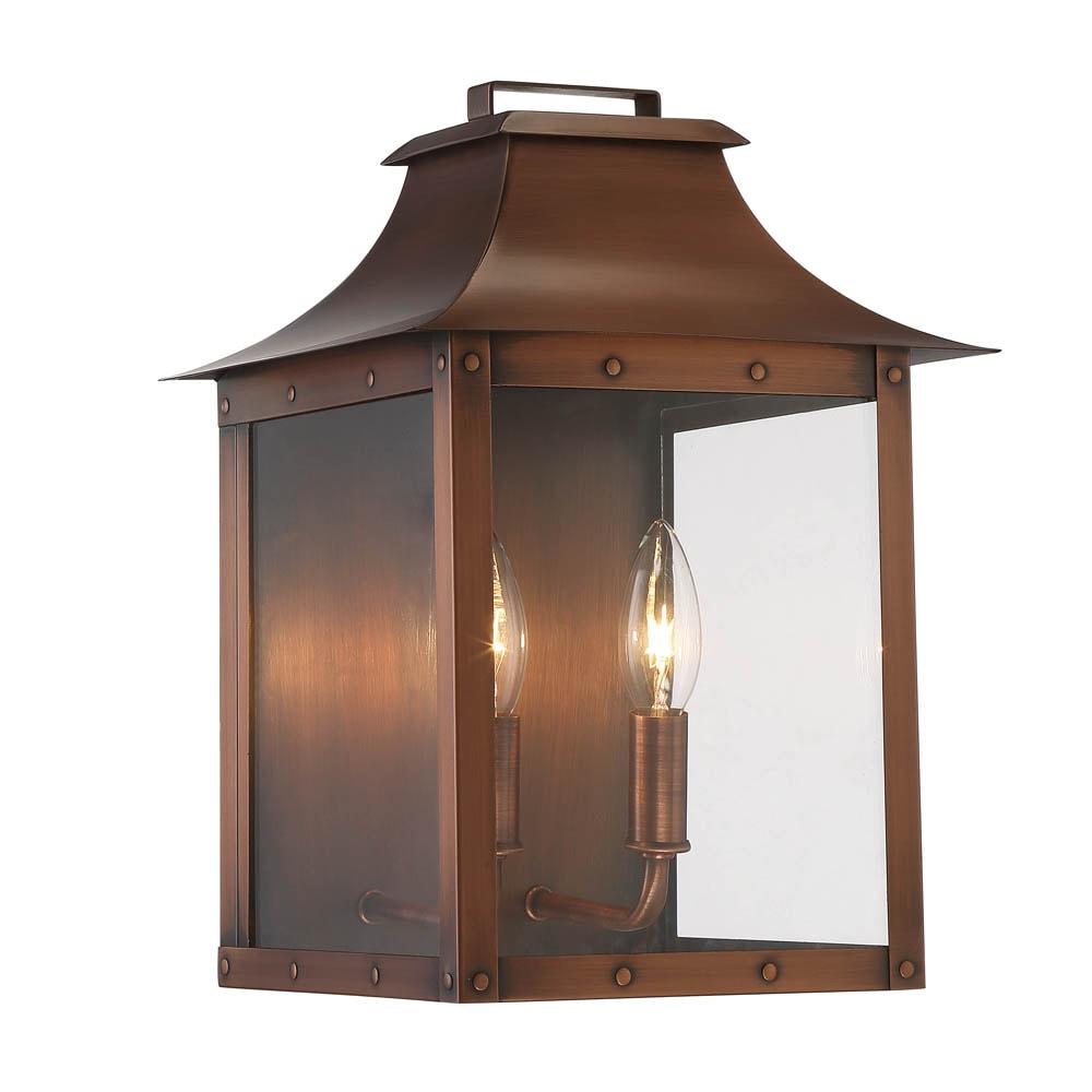 13.5 x 9.25 x 9.25 in. Manchester 2-Light Copper Patina Pocket Wall Light
