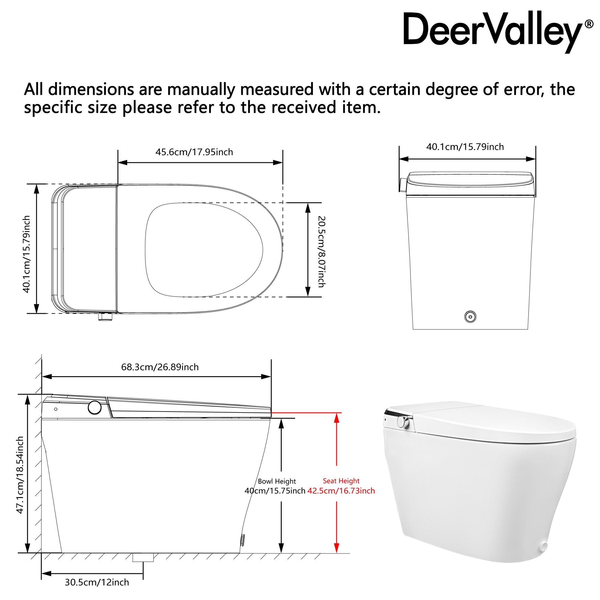 Smart Toilet with Bidet Wash Auto Sensor Flush Kick Flush Heated Seat Warm Wash(Remote Included)