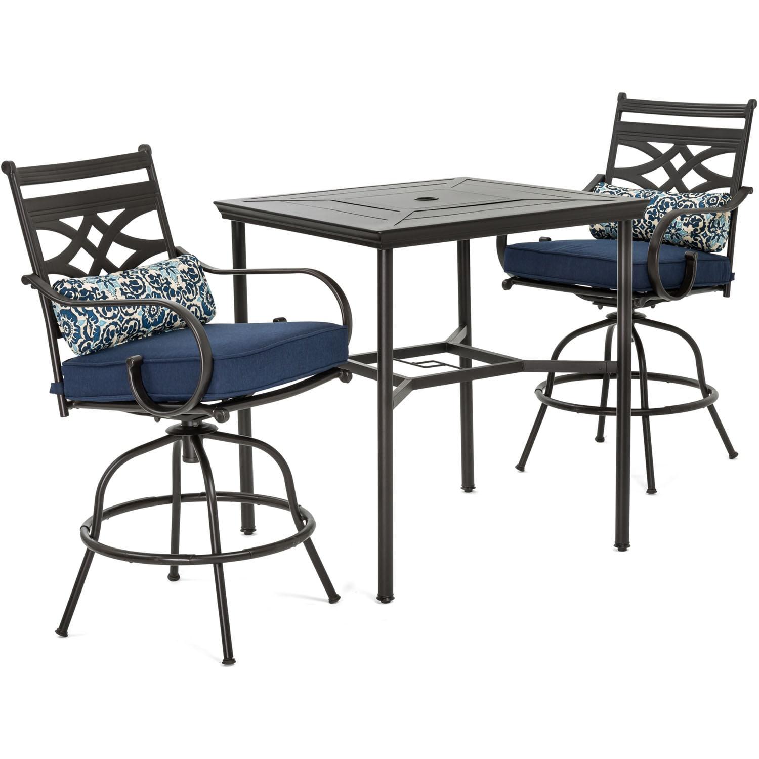 Hanover Montclair 3 Pcs Steel Outdoor High-Dining Set, Navy Blue