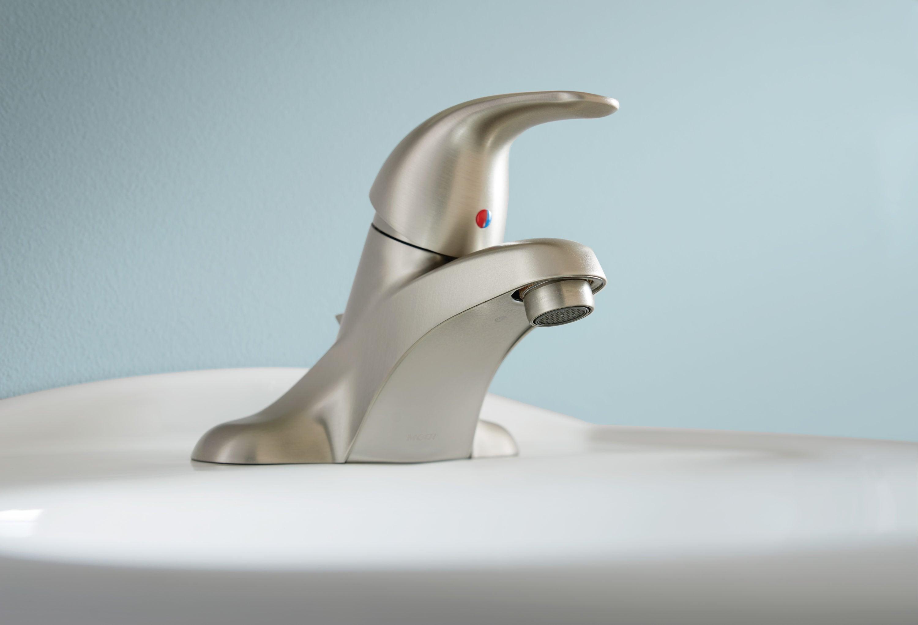 Moen Adler 4 in. Centerset Single-Handle Low-Arc Bathroom Faucet in Spot Resist Brushed Nickel