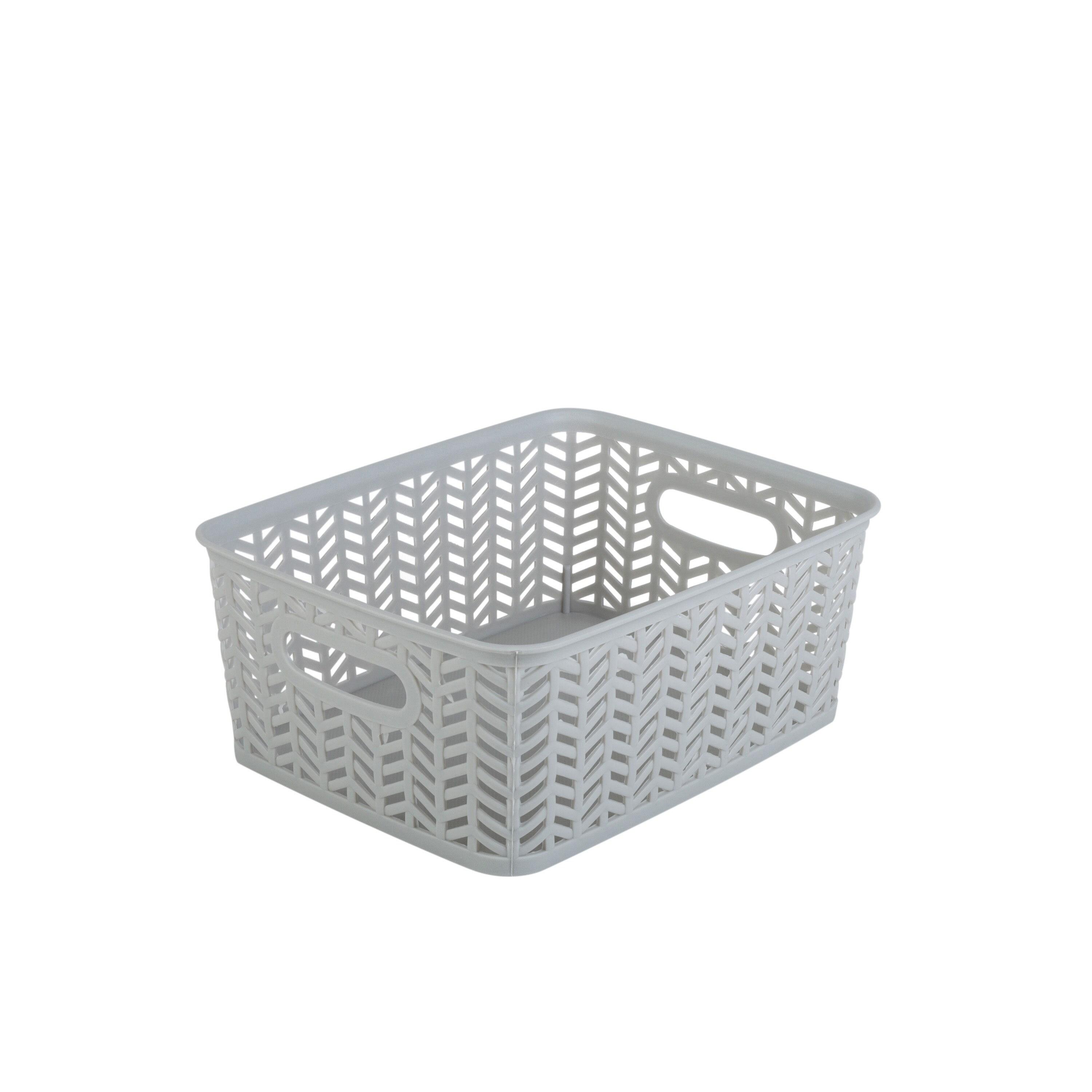 Simplify 3 Pack Small Herringbone Plastic Storage Basket In Grey