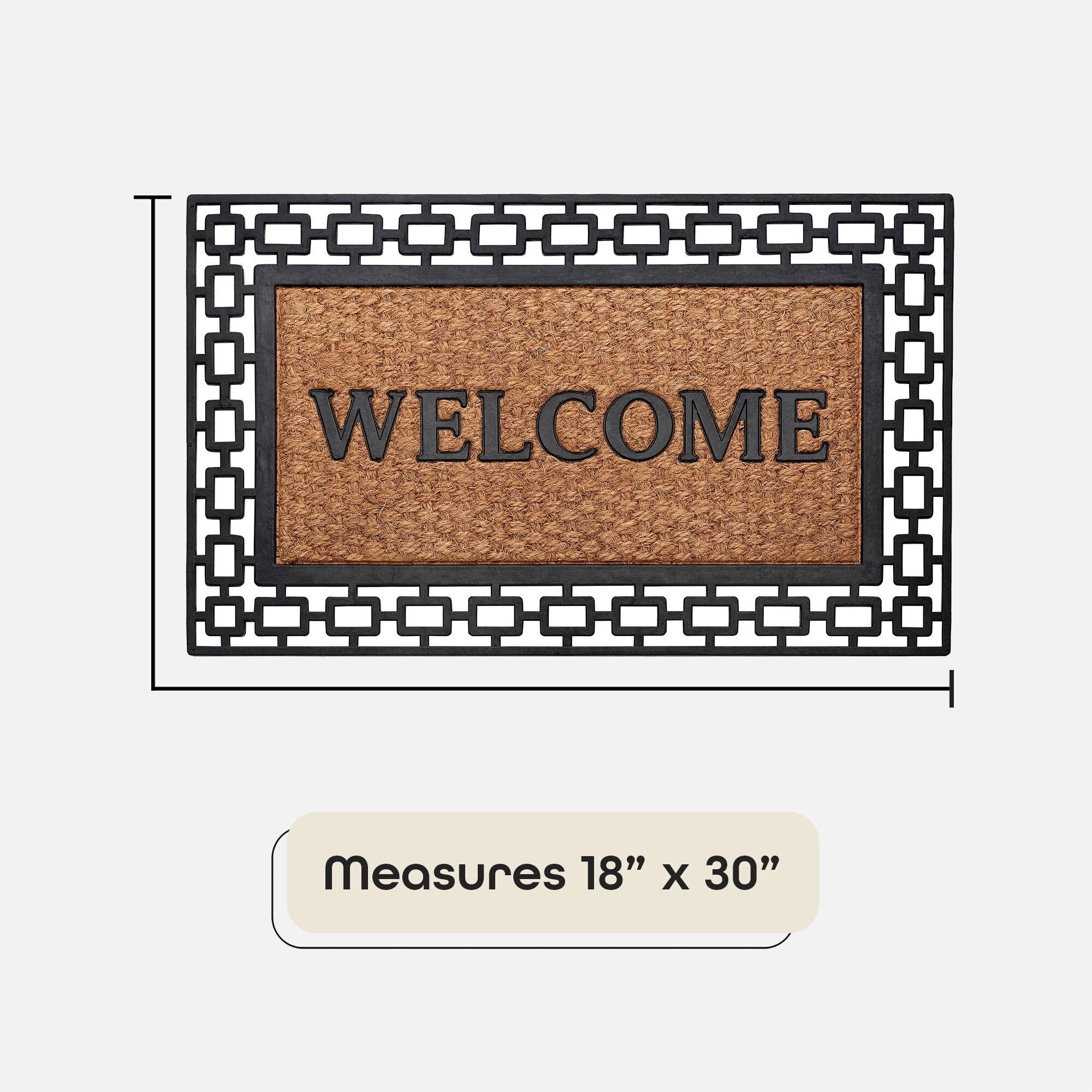 Wrought Iron Rubber Door Mat, 18" L x 30" W, Rectangle, Art Deco