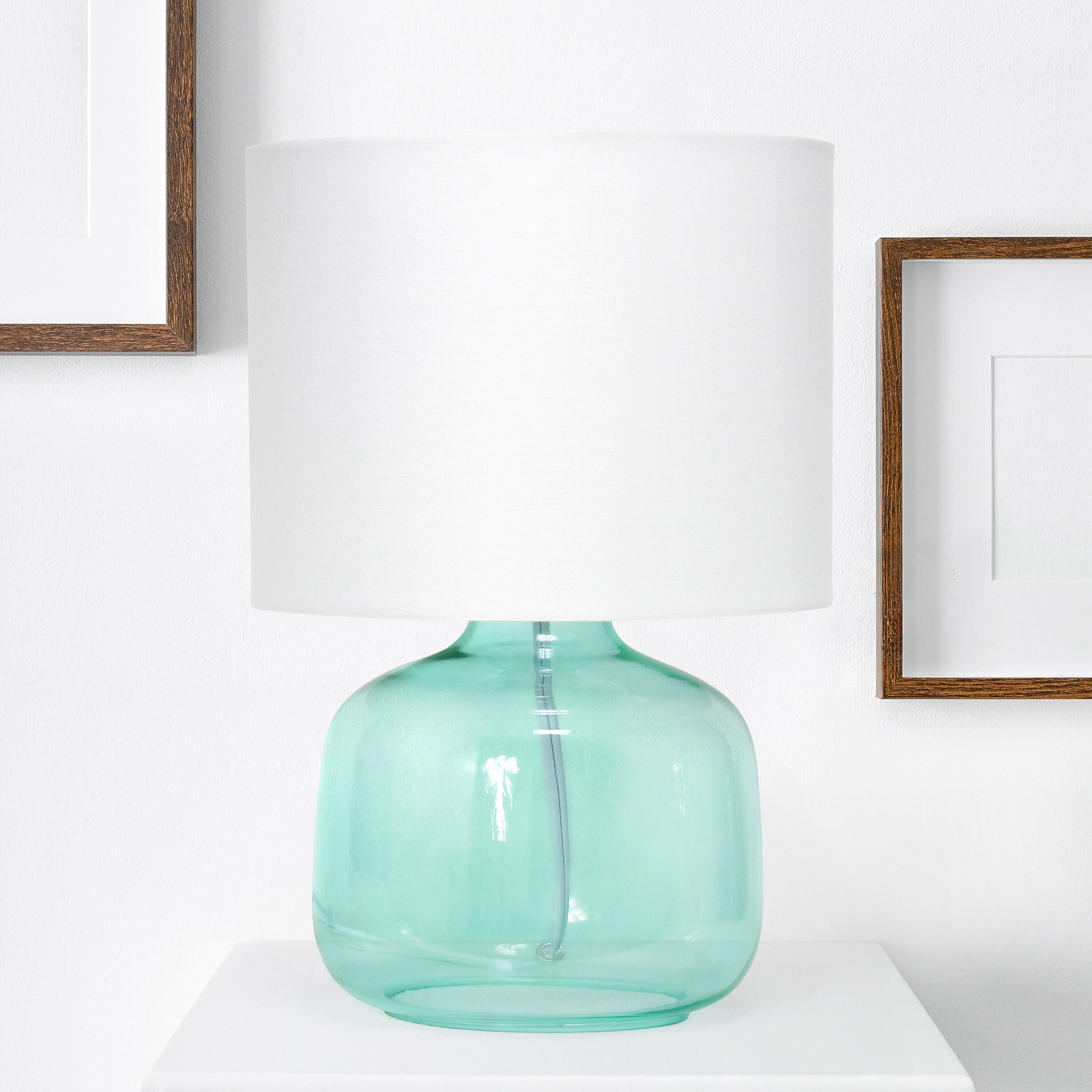 Glass Table Lamp with Fabric Shade Aqua - Simple Designs: Modern Bedside, No Assembly Required