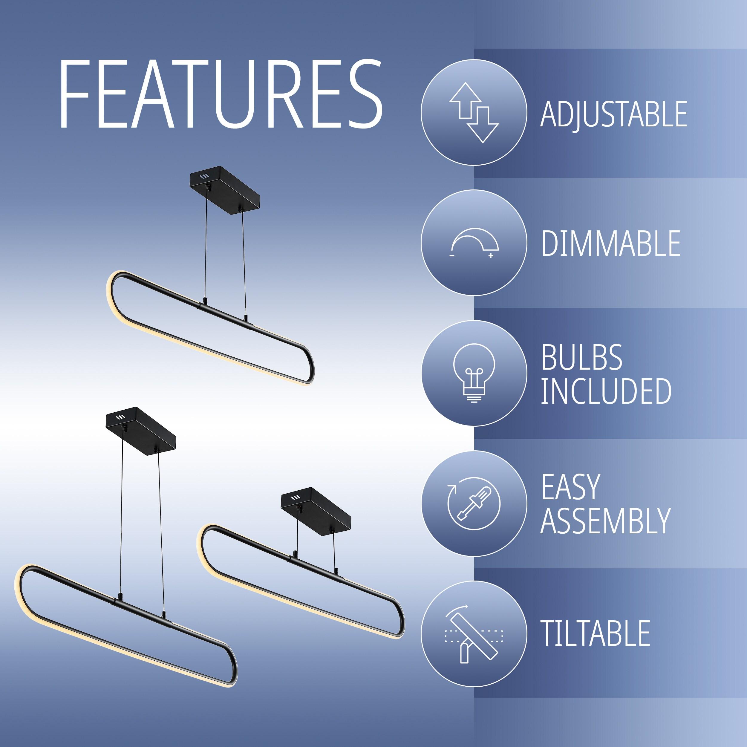 Ned 39" Dimmable Adjustable Integrated LED Metal Linear Pendant, Black