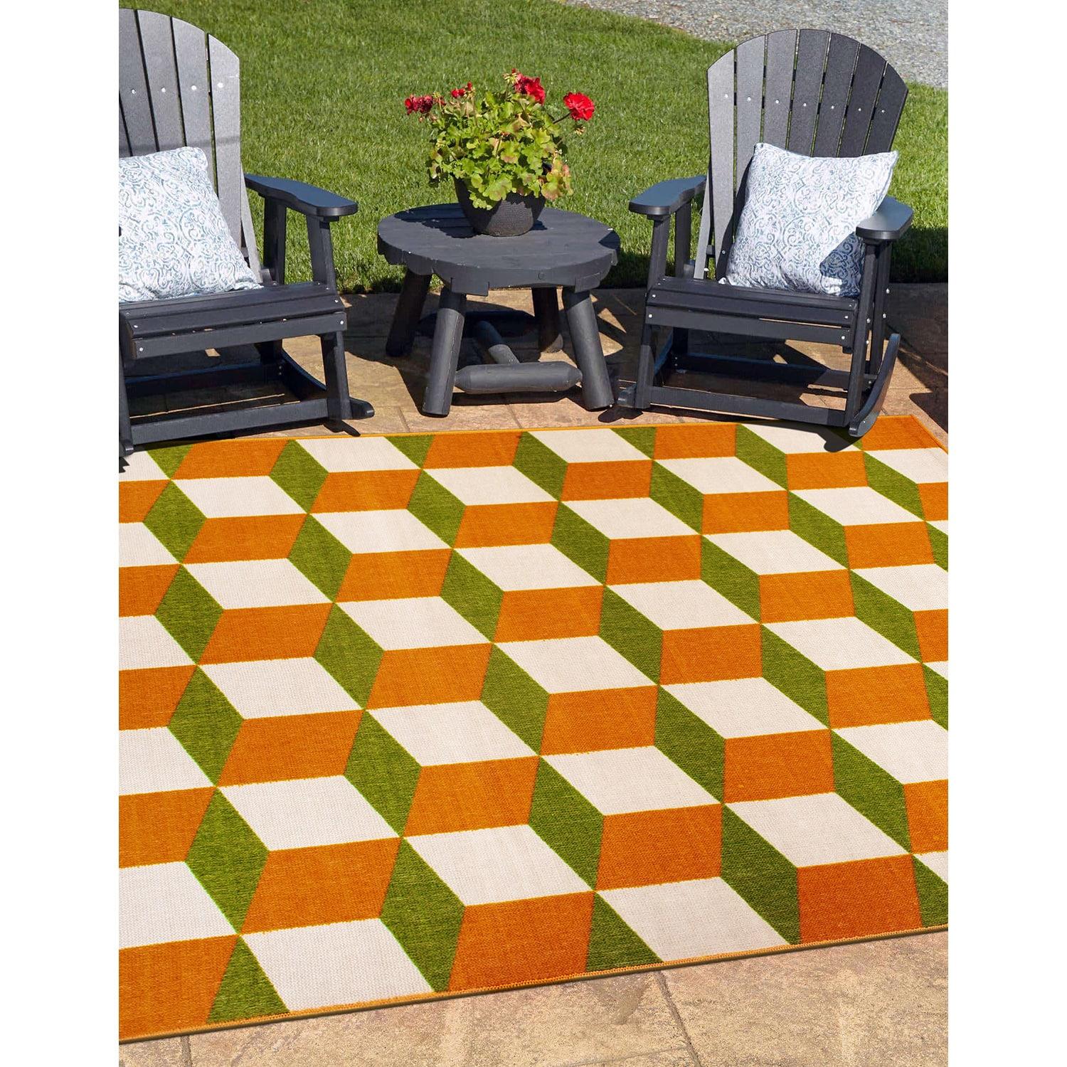 World Rug Gallery Contemporary Geometric Flatweave Indoor/Outdoor Area Rug - ORANGE 5' X 7':  Quick Dry,  UV Resistant