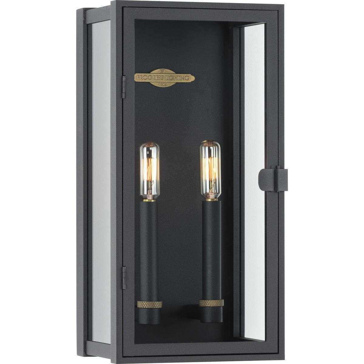 Progress Lighting Stature Collection 2-Light Outdoor Wall Lantern, Textured Black, Clear Glass Shade