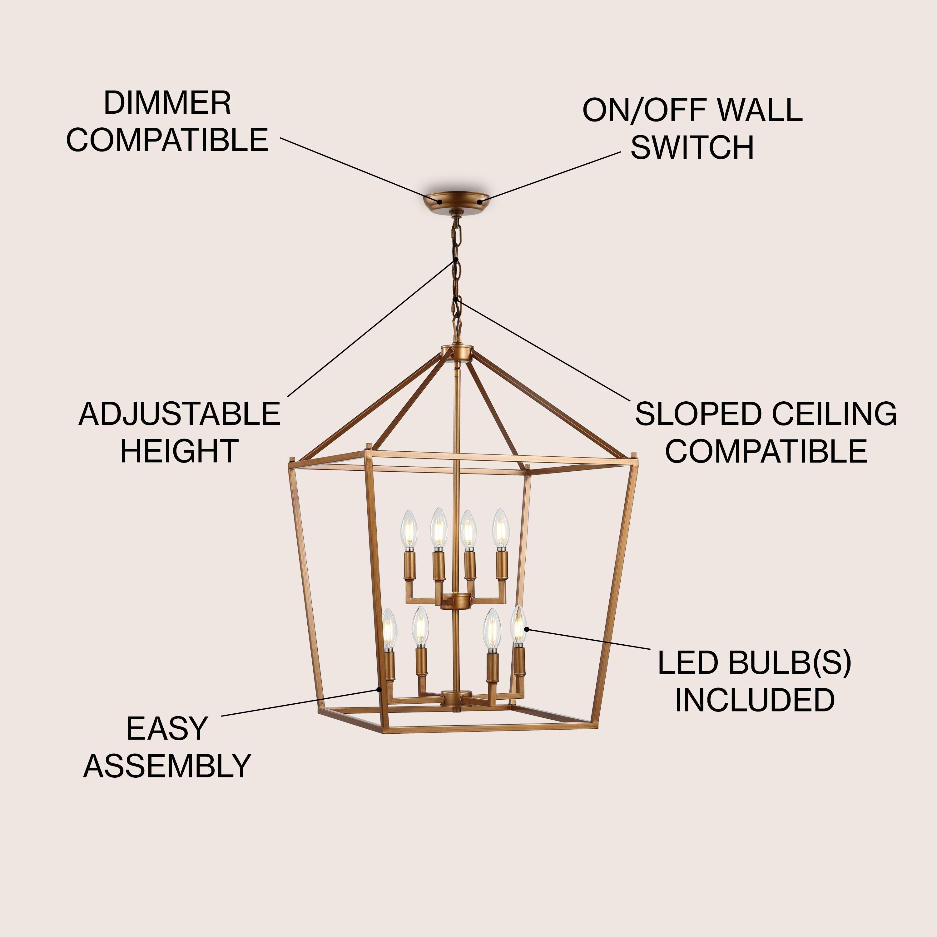 Pagoda 20" 8-Bulb Lantern Metal LED Pendant, Antique Gold