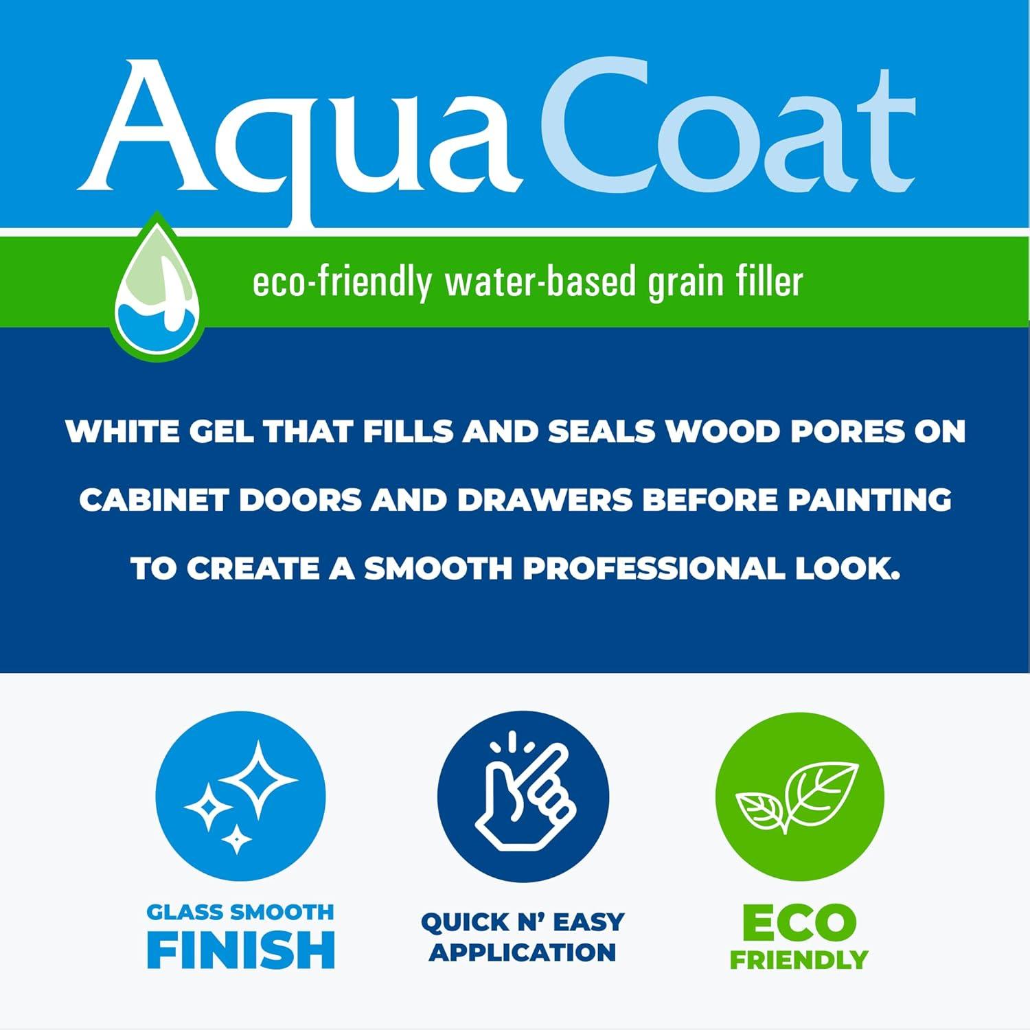 Aqua Coat Water-Based White Cabinet Wood Grain Filler Gel – Fast Drying, Low Odor White Wood Filler, Sandable & Paintable for Interior & Exterior Repairs, Upgrades & Restorations – 32 oz