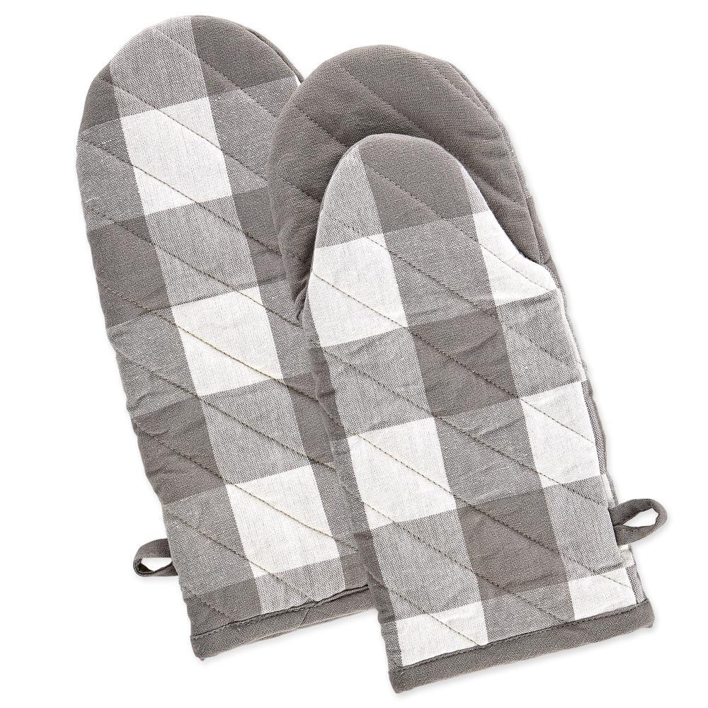 Gray and White Buffalo Check Cotton Oven Mitt Set