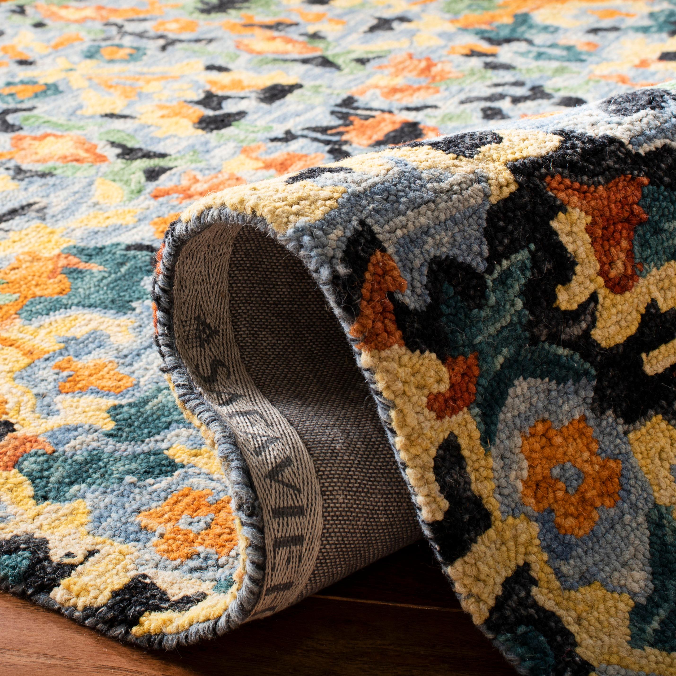 SAFAVIEH Blossom Everitt Floral Wool Area Rug, Blue/Multi, 8' x 8' Square