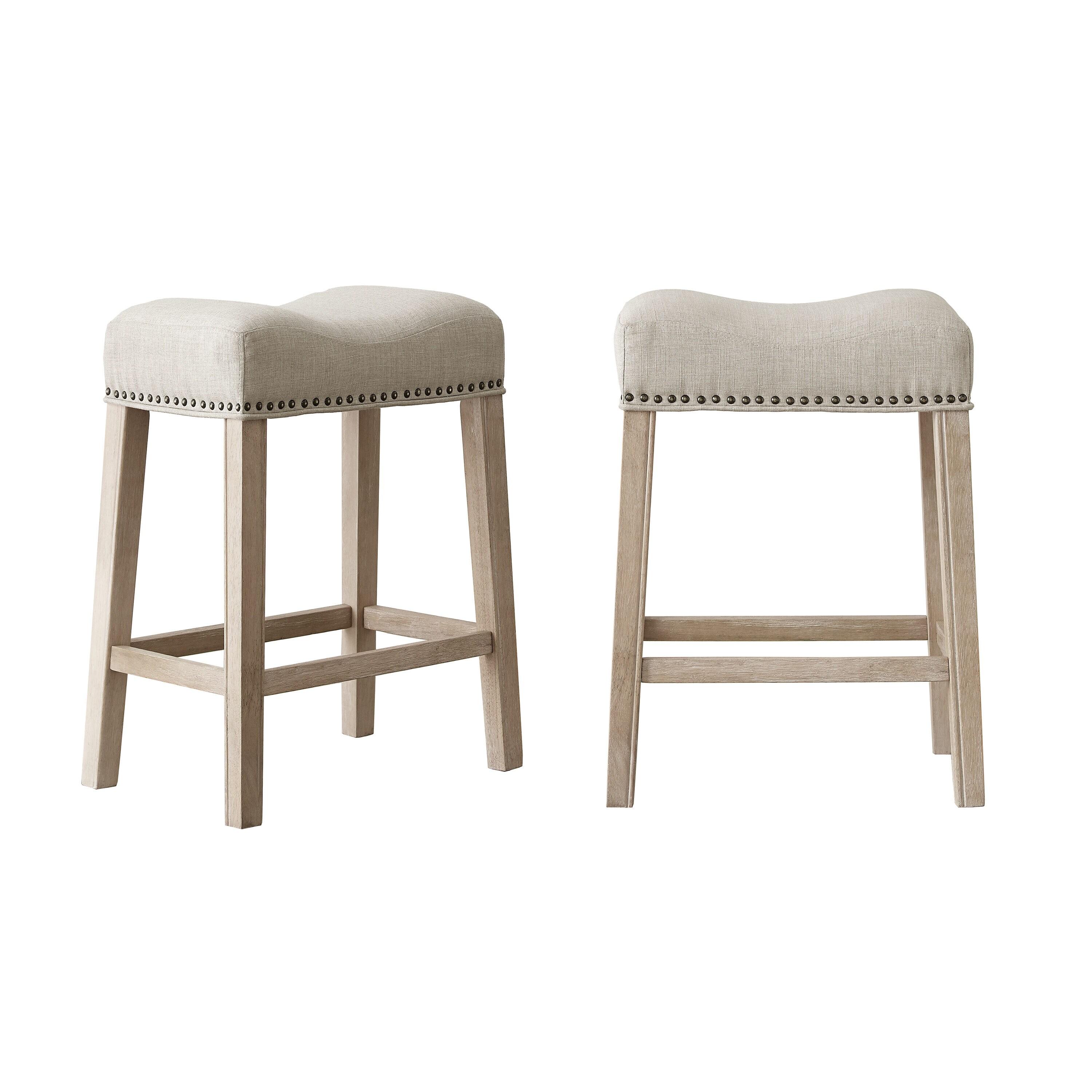 Roundhill Furniture CoCo Upholstered Backless Saddle Seat Counter Stools 24 height, Tan, Set of 2
