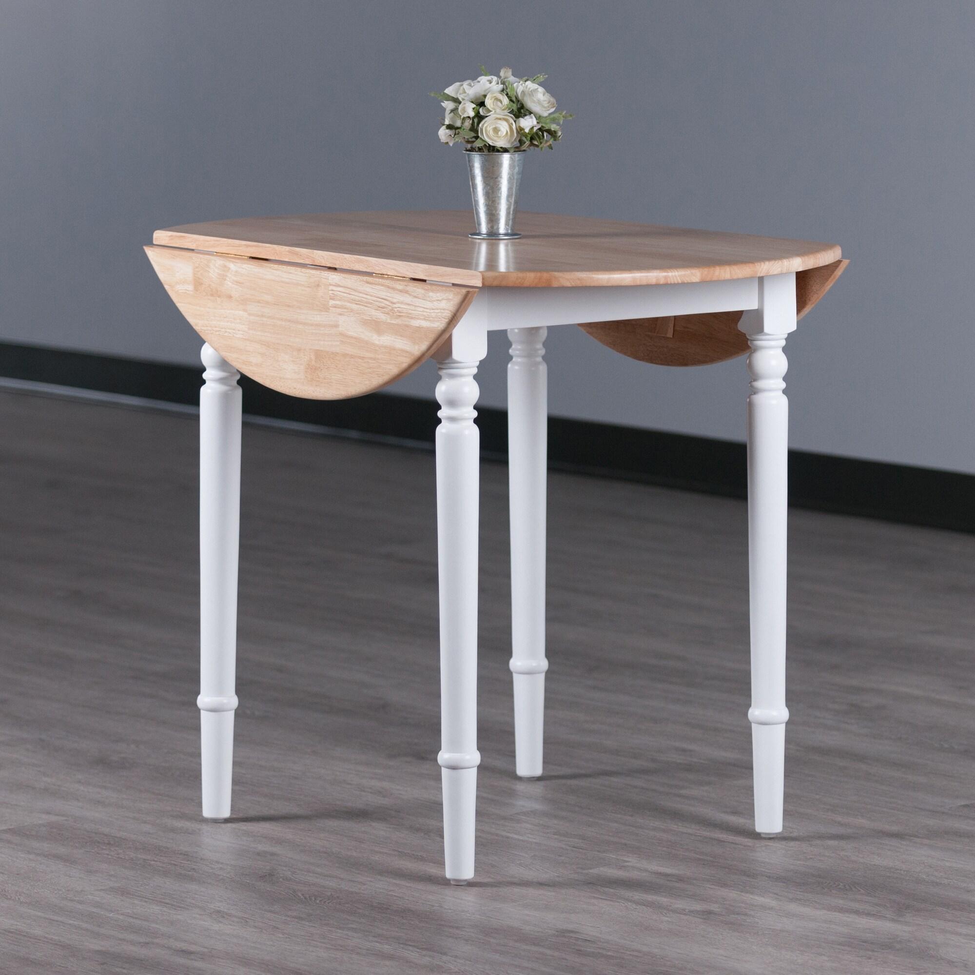 Sorella Round Drop Leaf Dining Table Natural/White - Winsome: Modern 4-Point Leg Kitchen Table, Seats 4