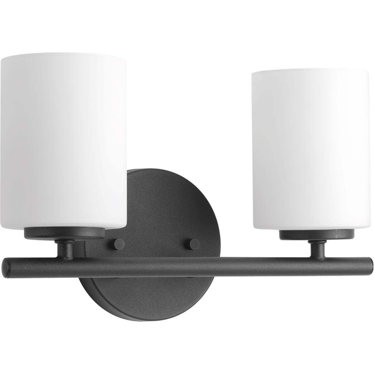Progress Lighting Replay 2-Light Bath Vanity, Porcelain, Textured Black, Shade Included