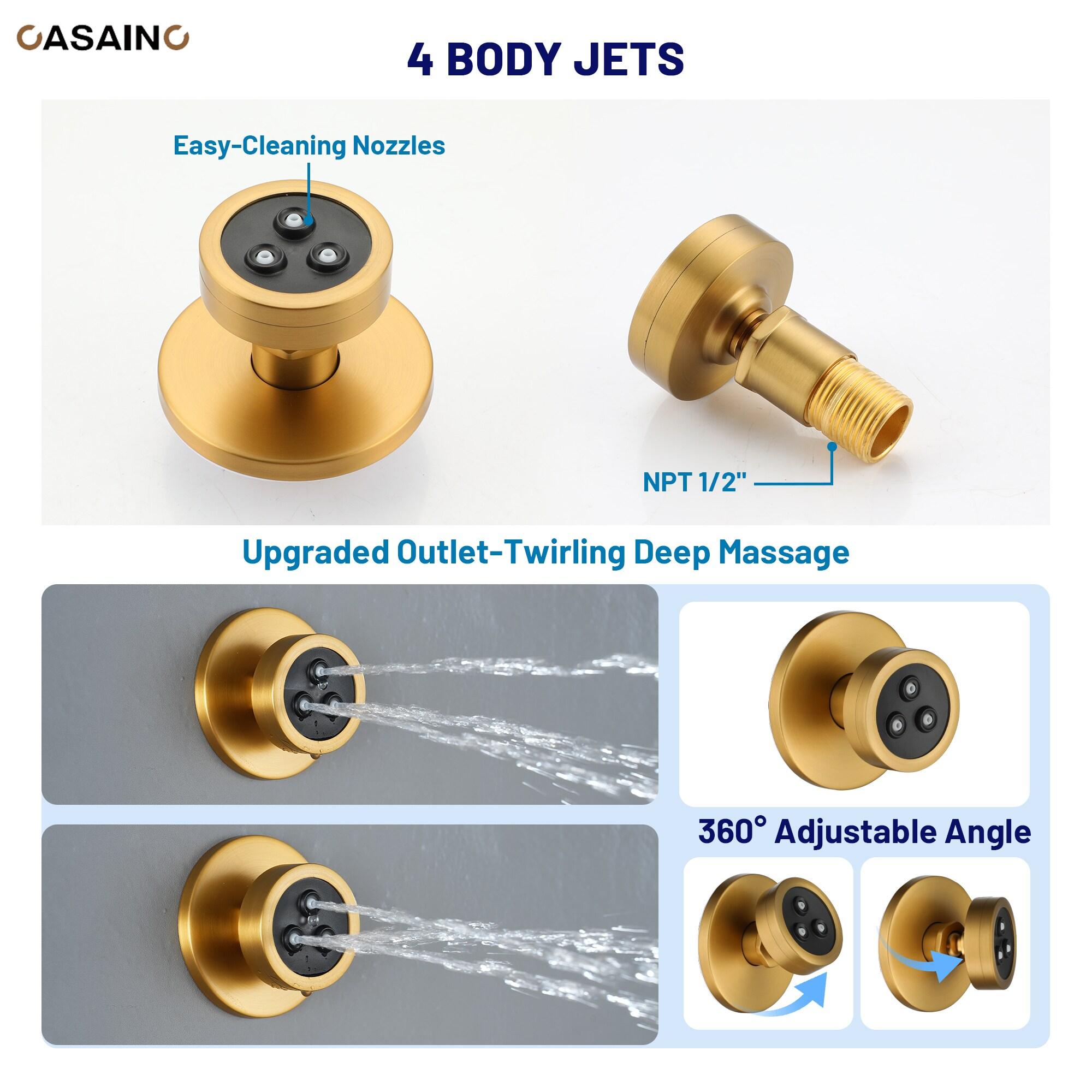 3-Function 12 Inch Temperature Digital Display Shower System With 2-Setting Slider Bar Handheld And 4Pcs Body Jets