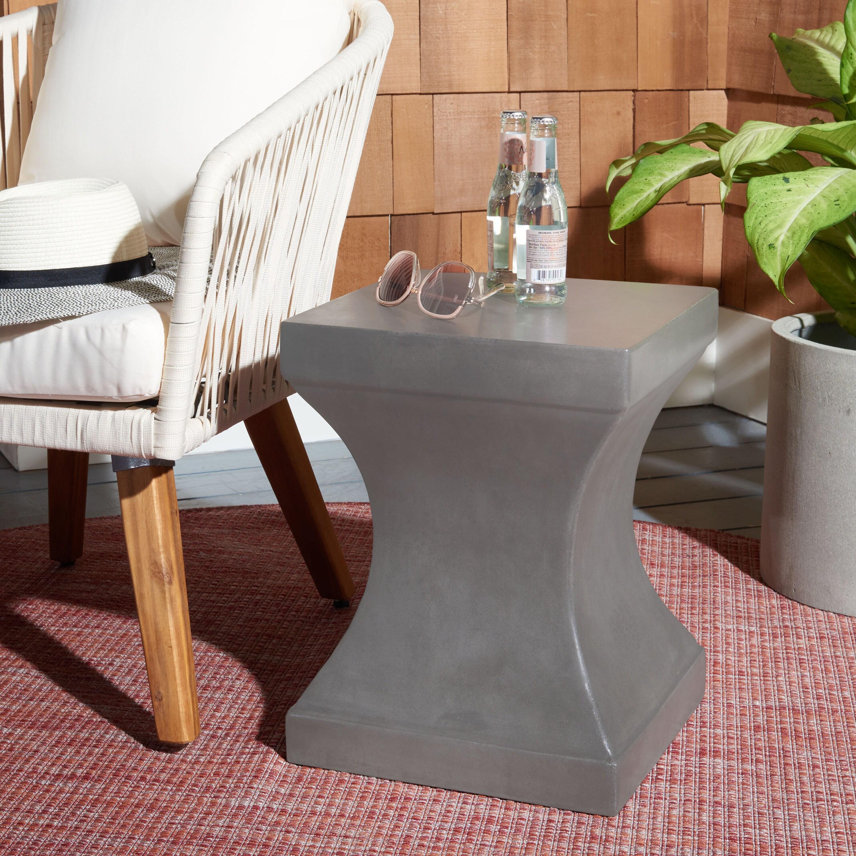 Curby Concrete Indoor/Outdoor Accent Stool - Dark Grey - Safavieh