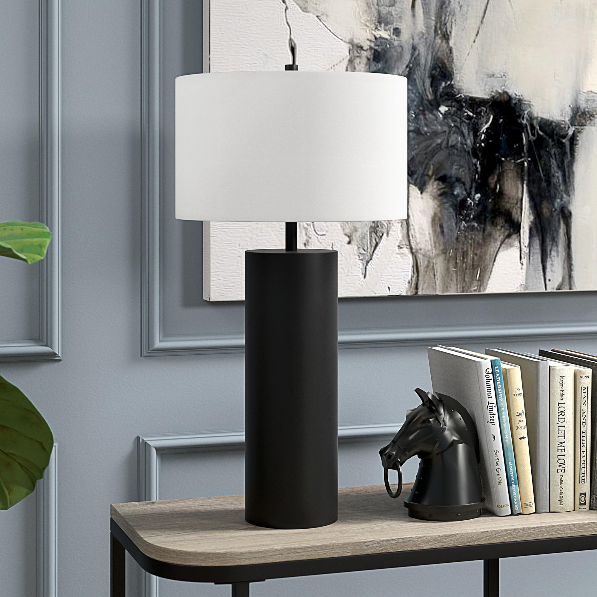 Evelyn&Zoe York 29.5" Mid-Century Modern Metal Table Lamp with White Drum Fabric Shade