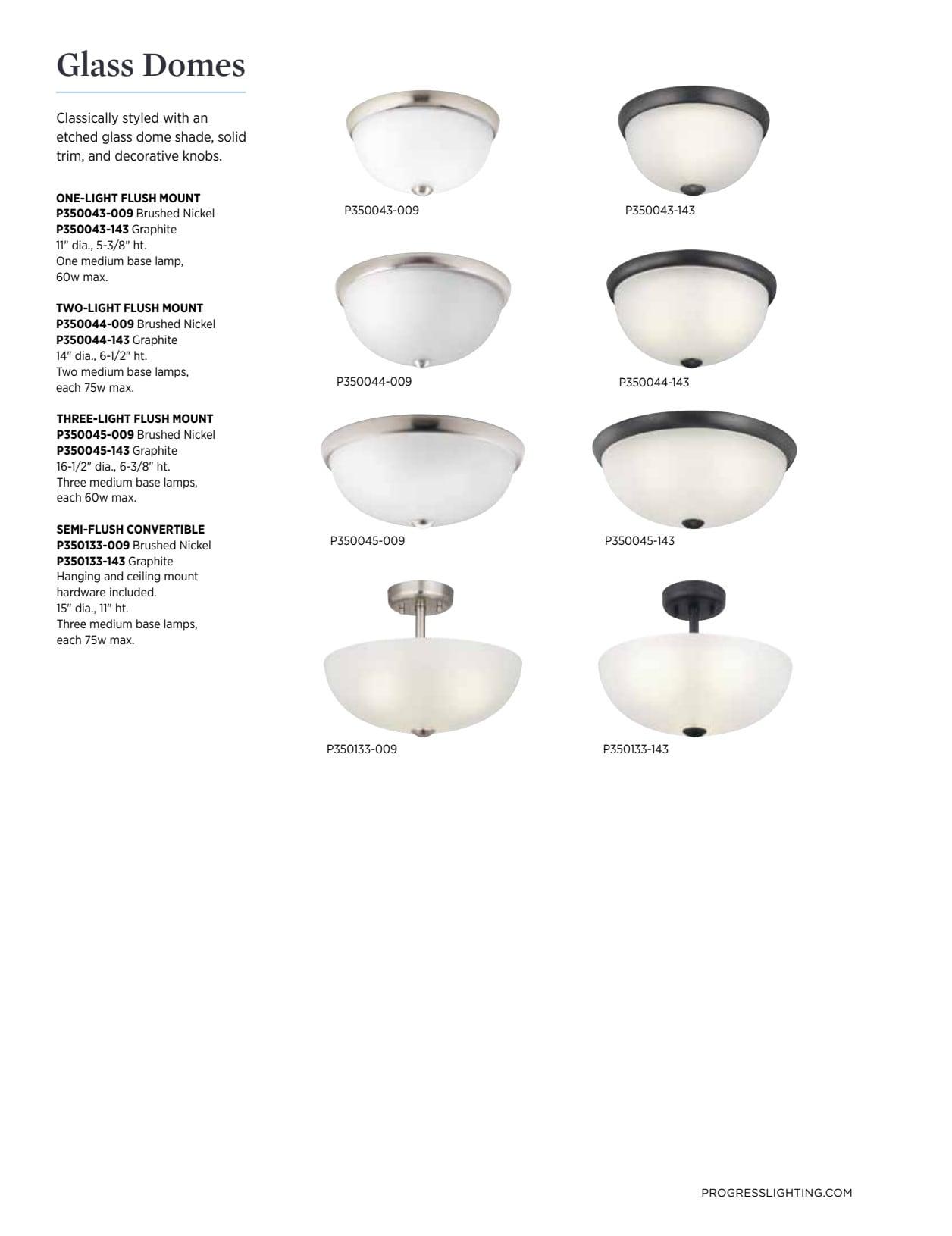 Progress Lighting, Dome Collection, 2-Light Flush Mount, Brushed Nickel, Etched Glass, Material: Steel